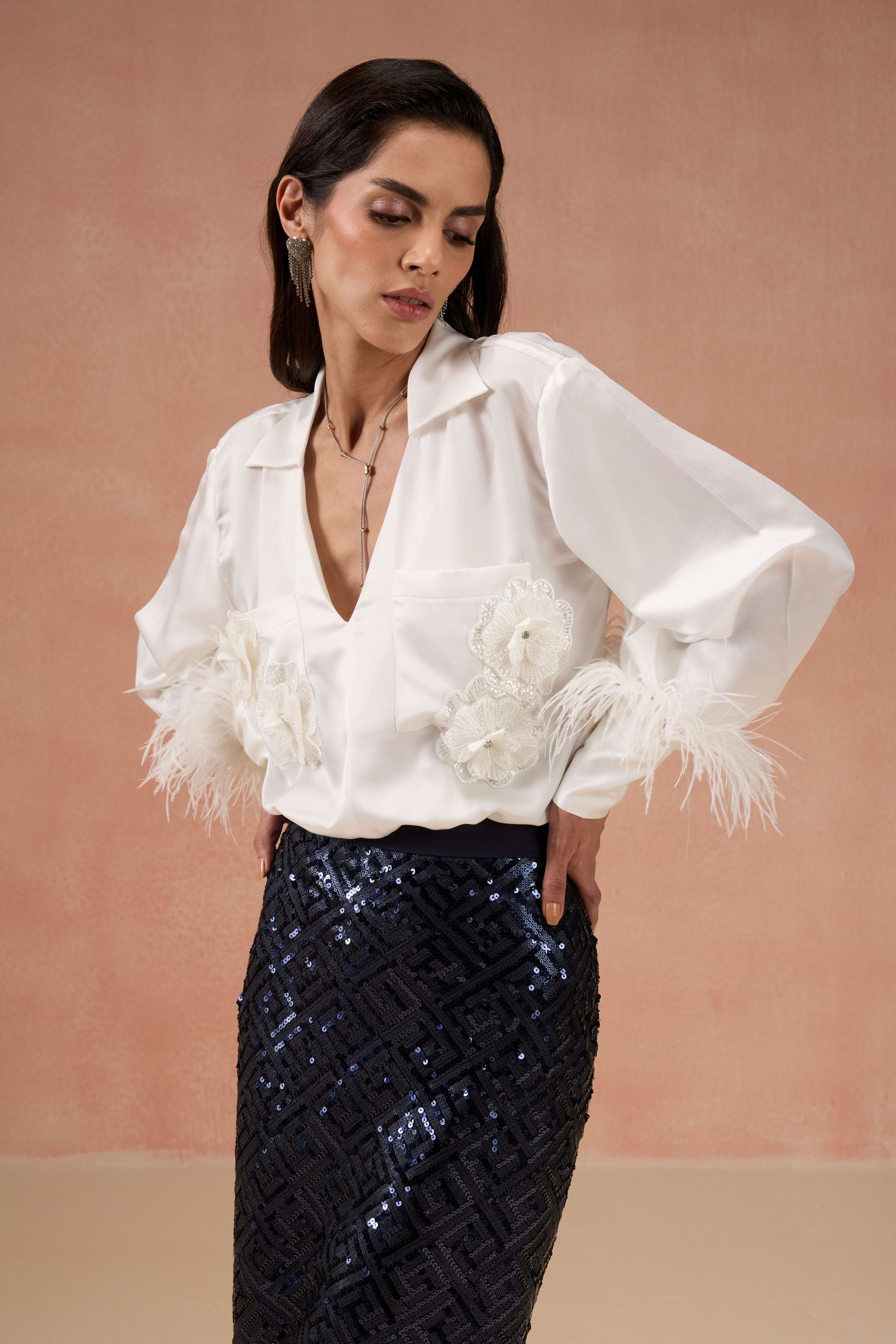 IVORY AND NAVY BLUE SKIRT SET