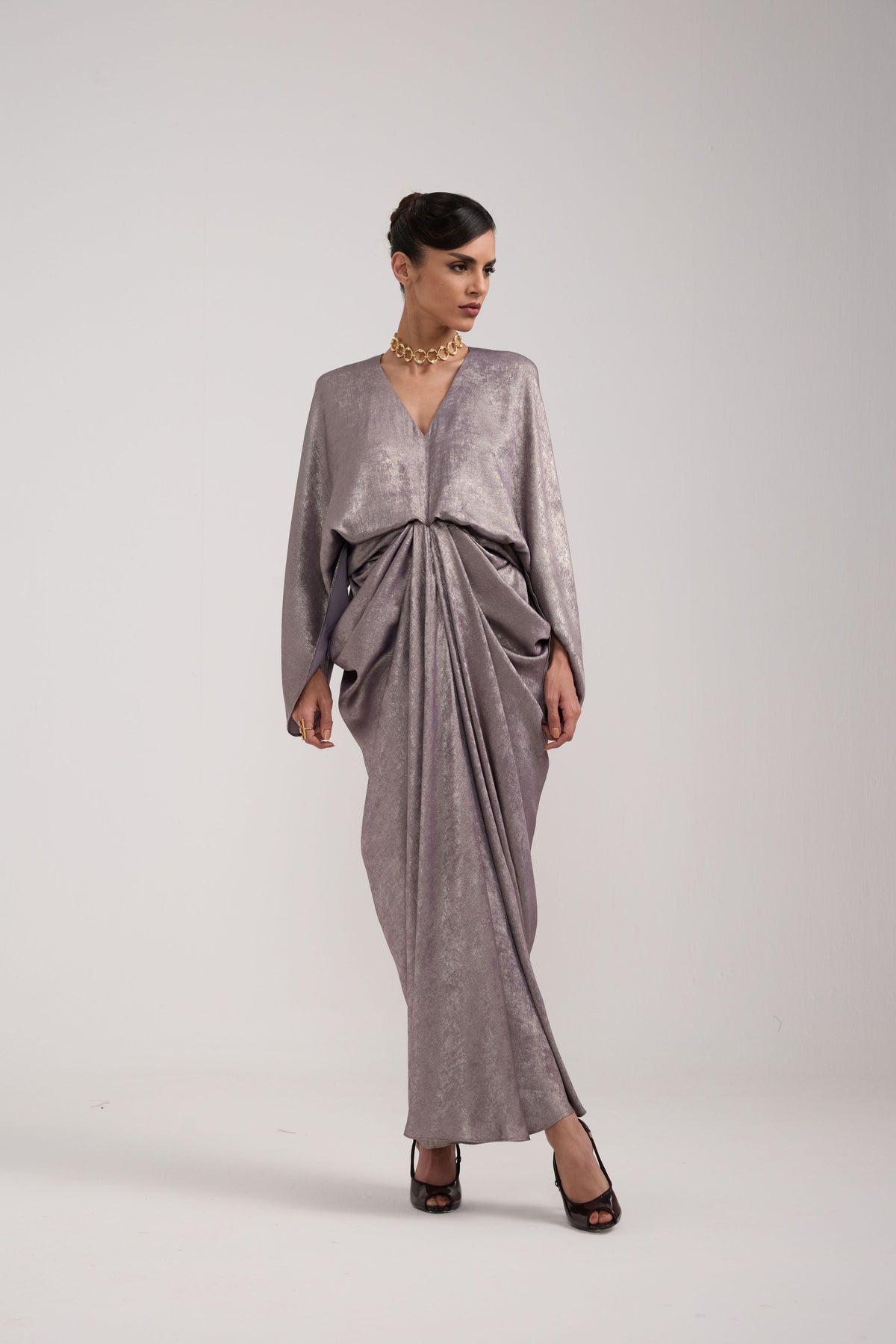 GREY SHIMMER DRAPED KAFTAN