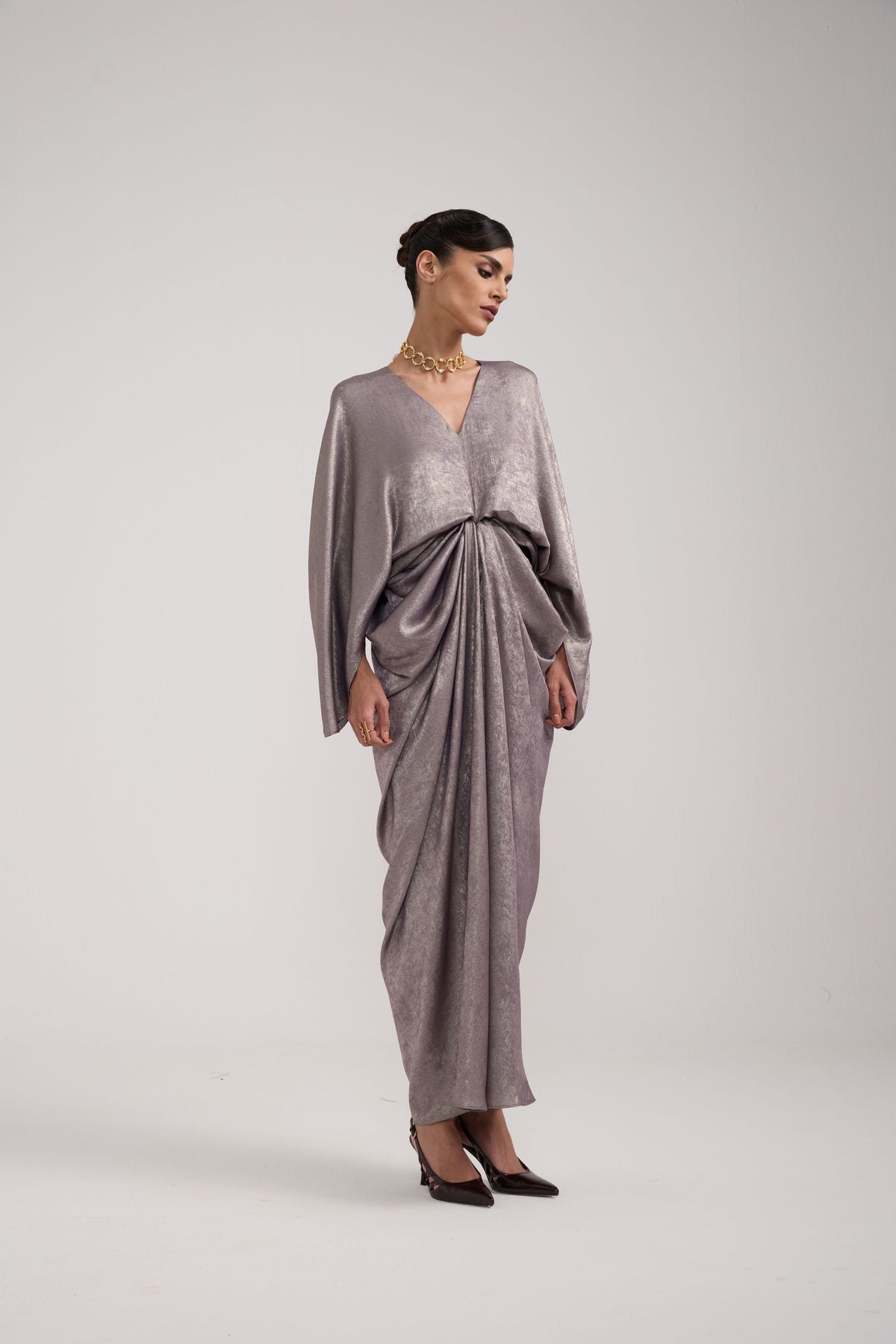GREY SHIMMER DRAPED KAFTAN