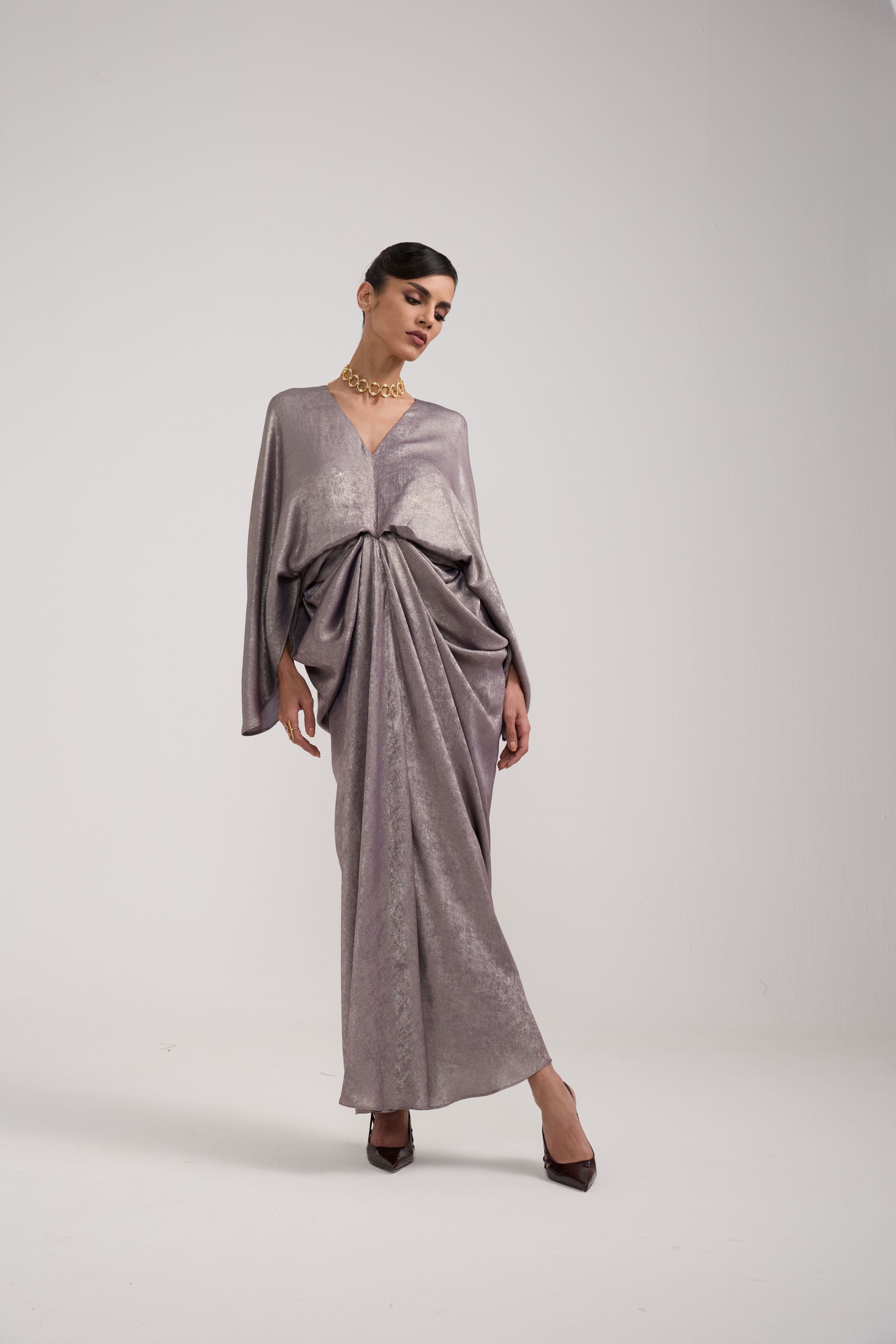 GREY SHIMMER DRAPED KAFTAN