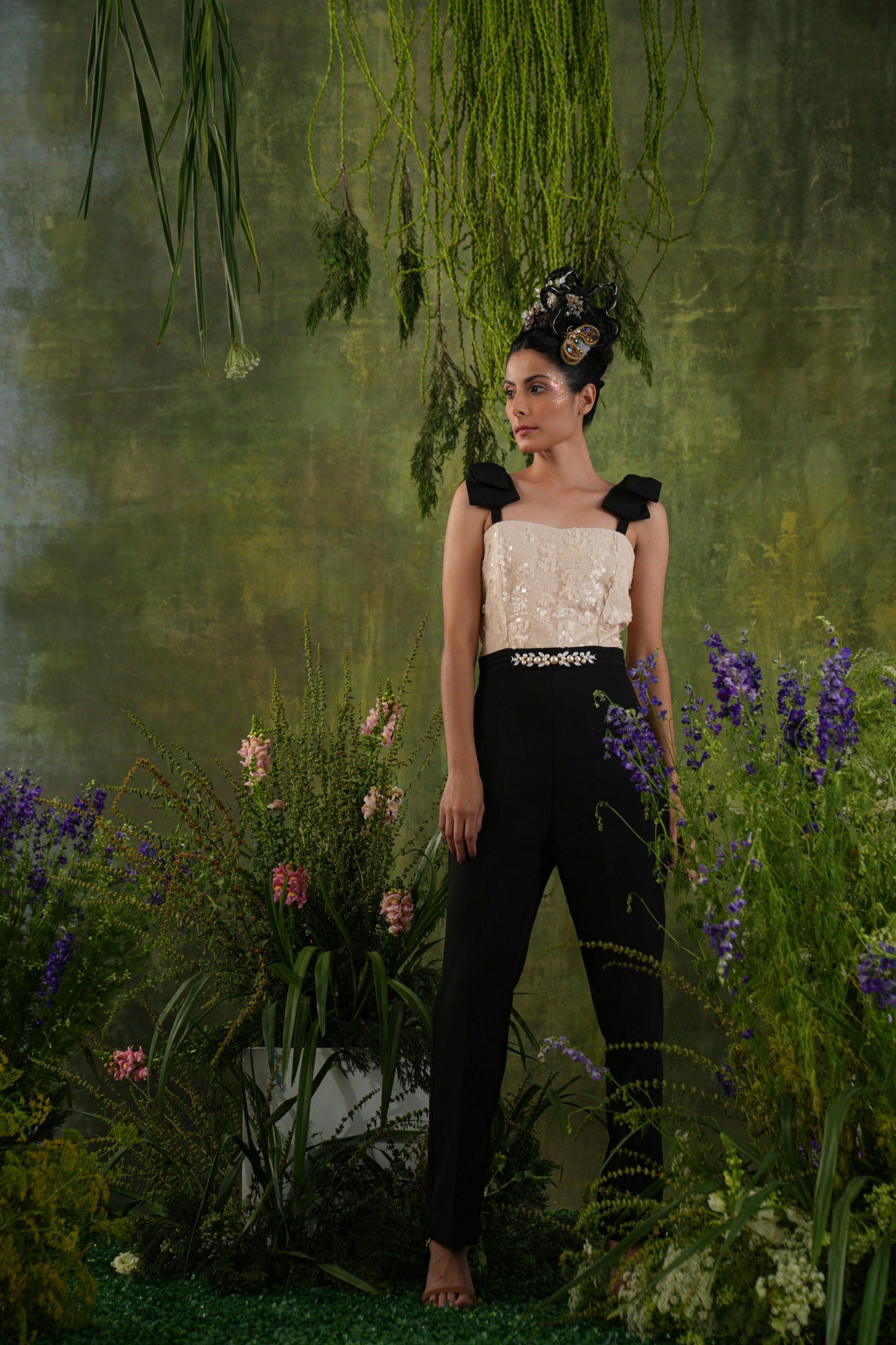 IVORY AND BLACK BOW JUMPSUIT - SALE