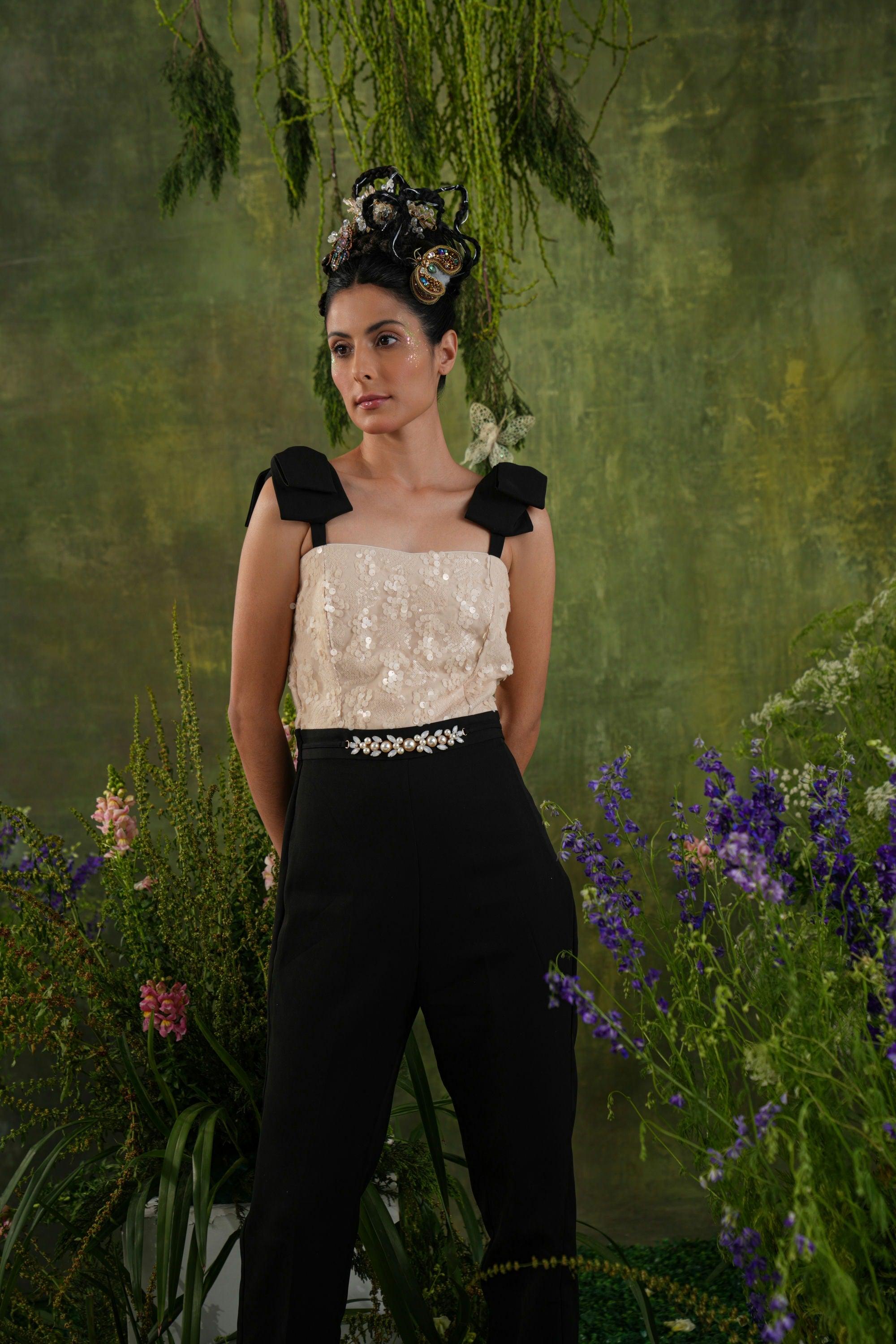 IVORY AND BLACK BOW JUMPSUIT - SALE