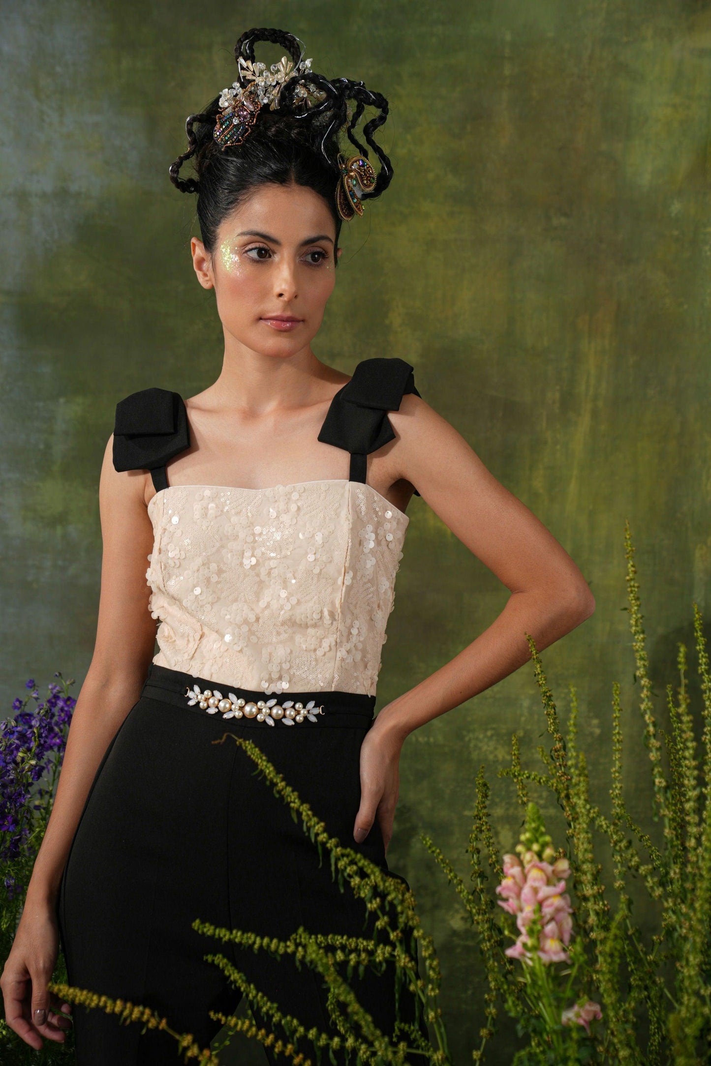 IVORY AND BLACK BOW JUMPSUIT - SALE