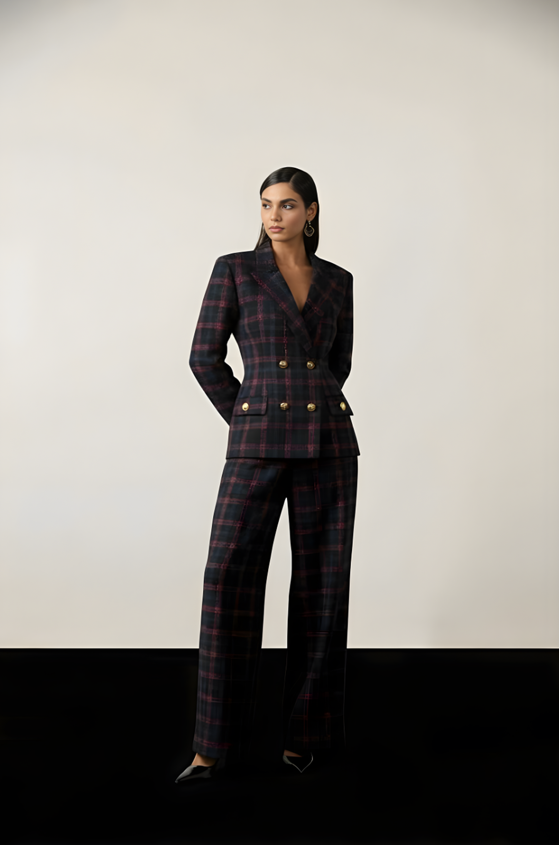 NAVY CHECKERED BLAZER SET