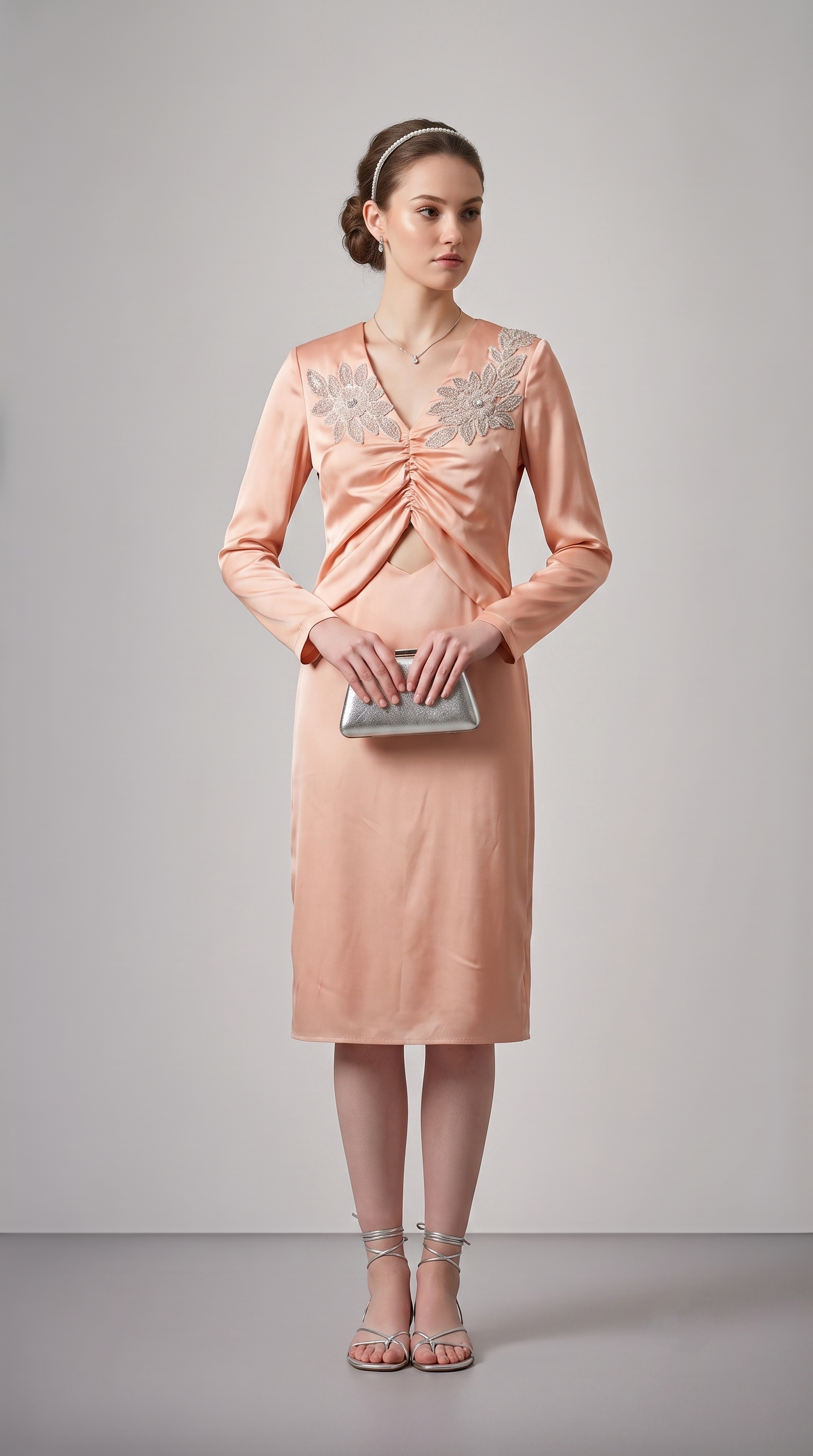 PEACH EMBELLISHED MIDI
