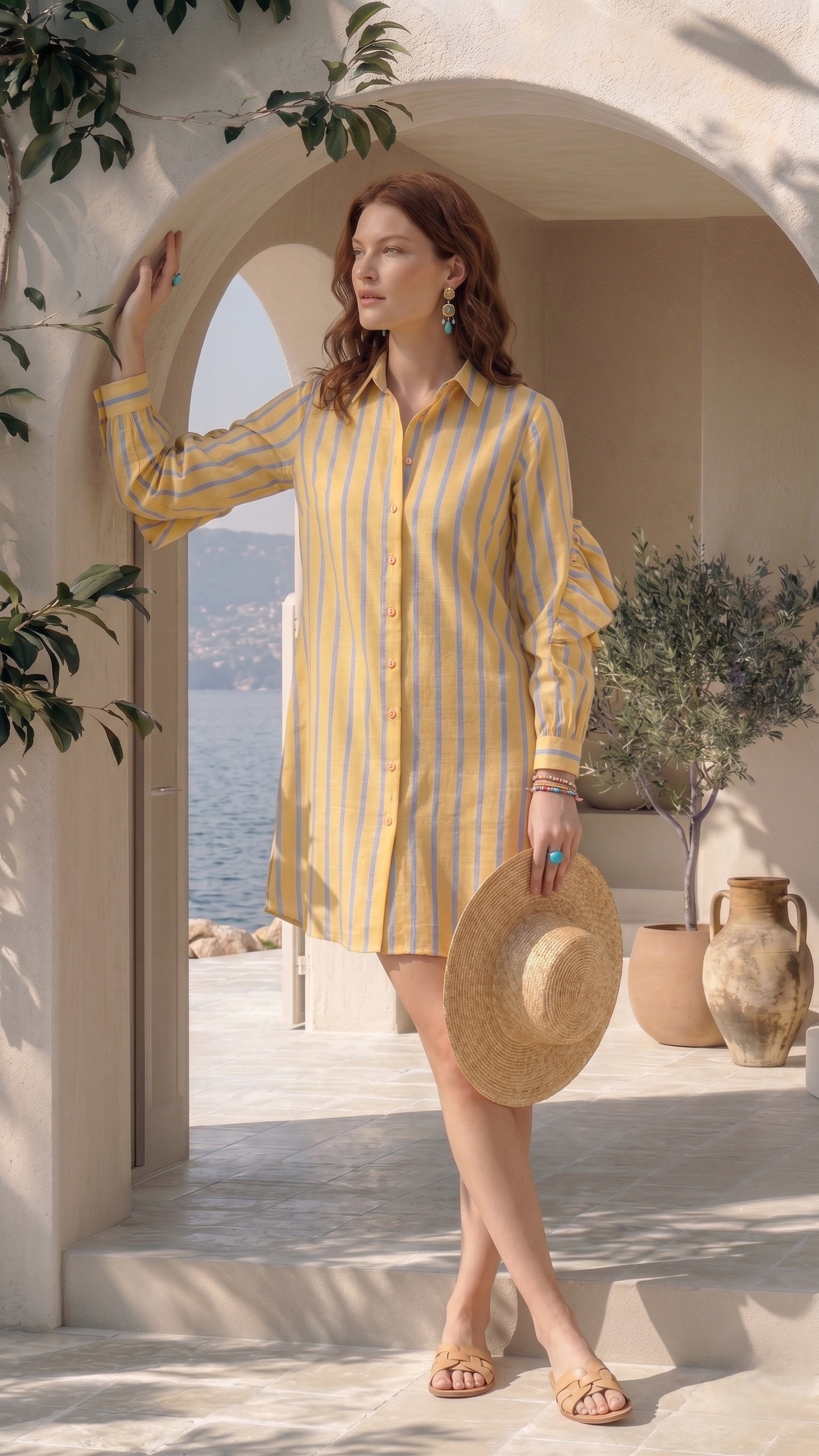 YELLOW STRIPED SHIRT DRESS