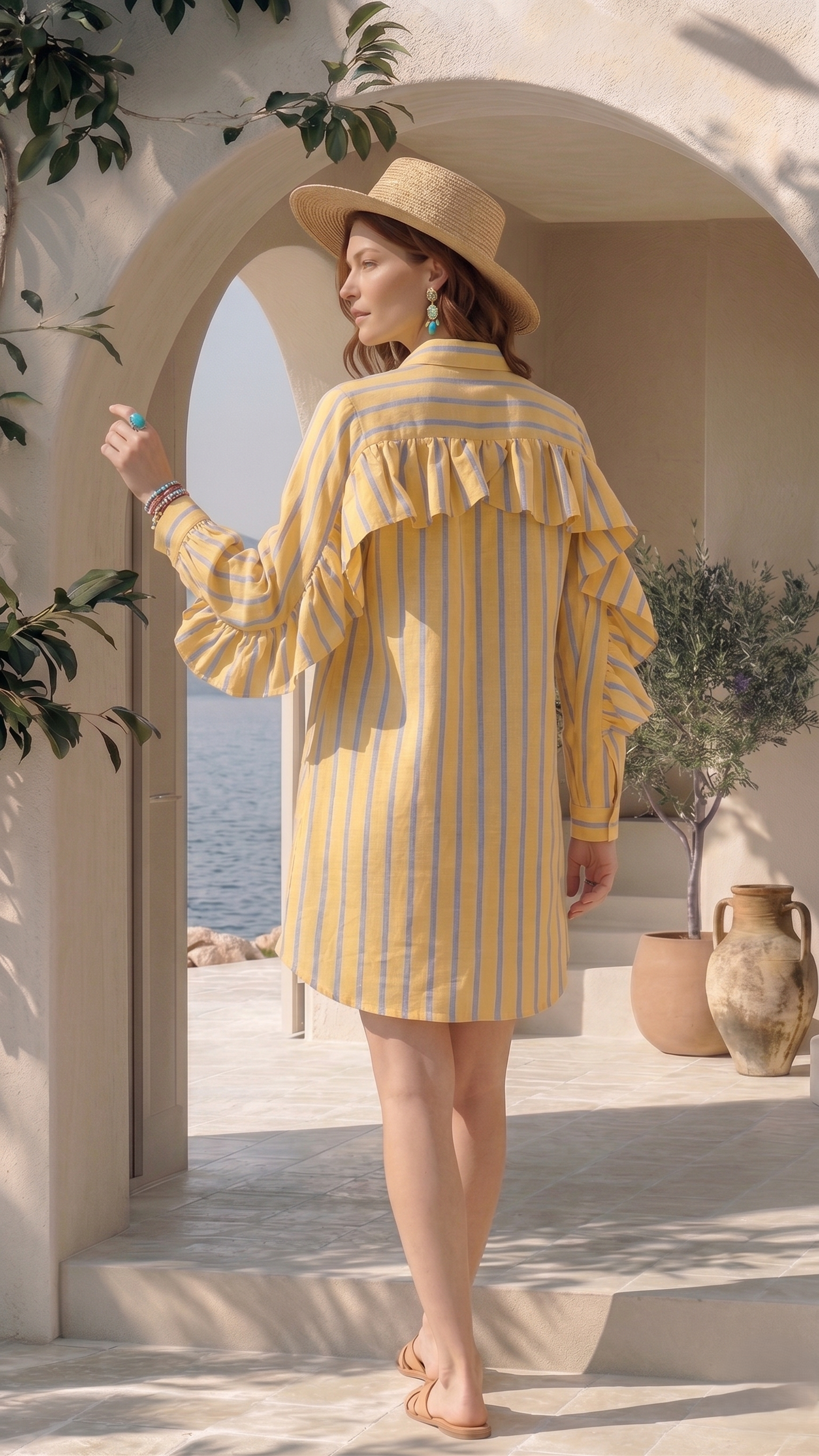 YELLOW STRIPED SHIRT DRESS