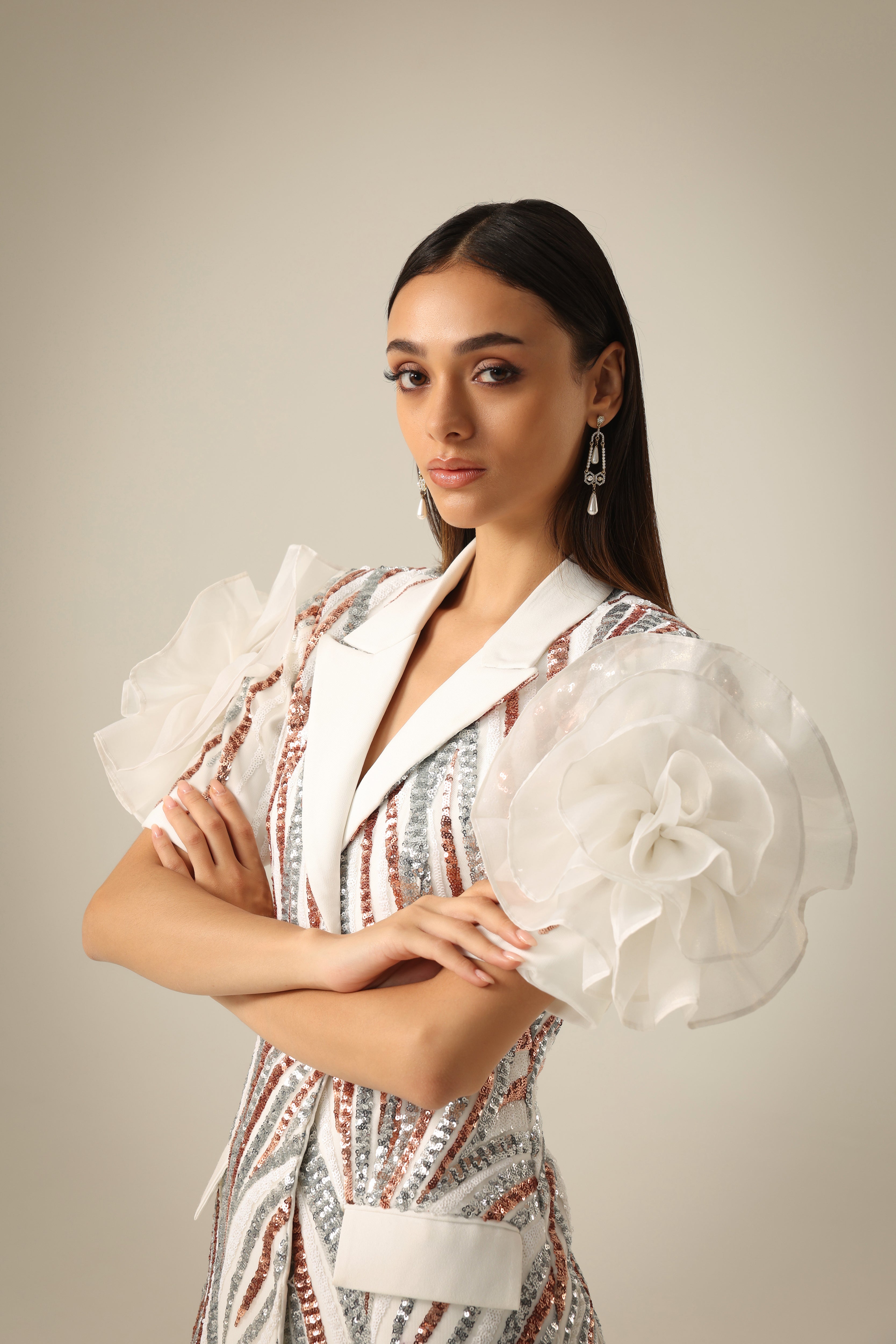 IVORY SEQUIN FLOWER DRESS
