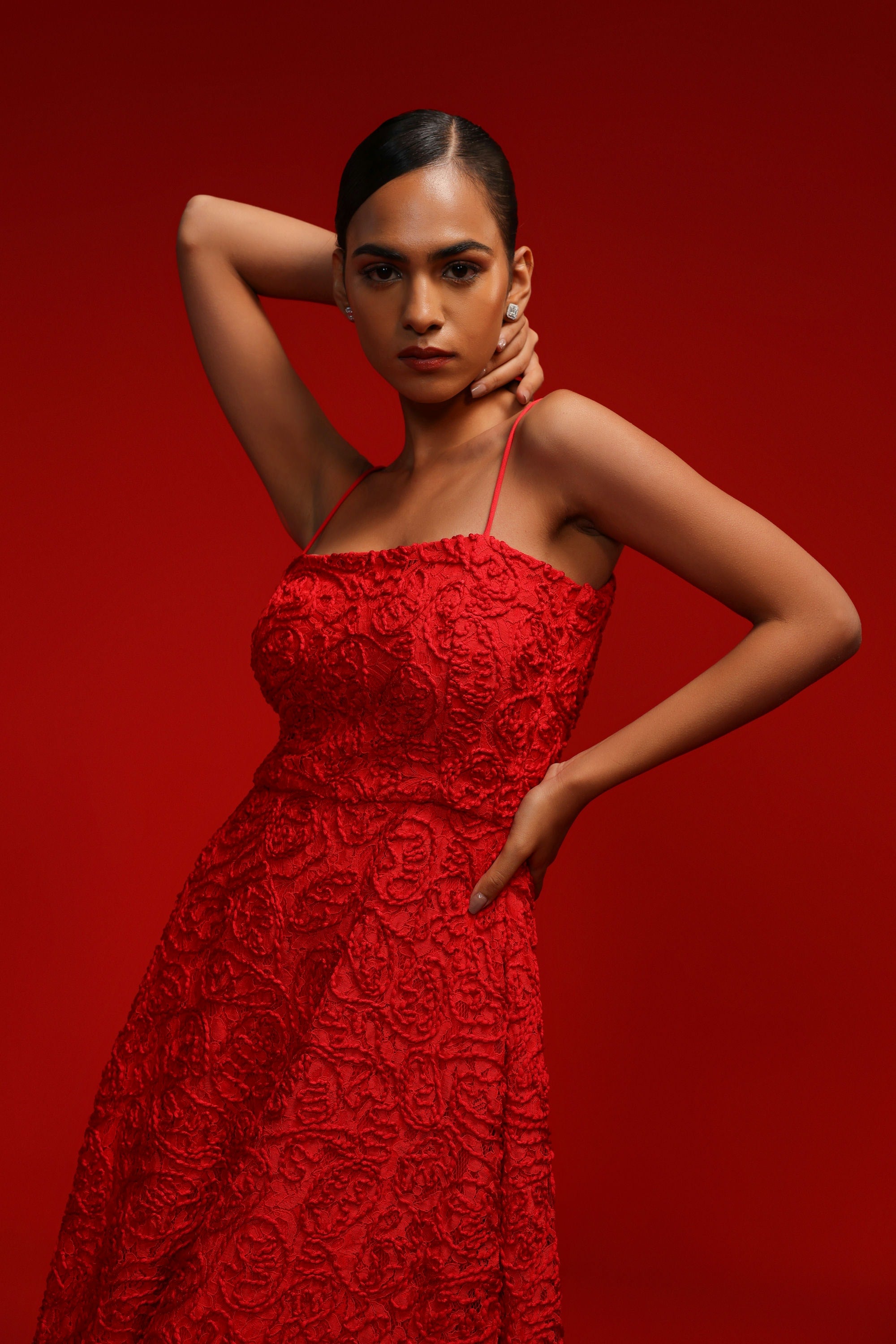 RED LACE FLARE DRESS RED LACE FLARE DRESS