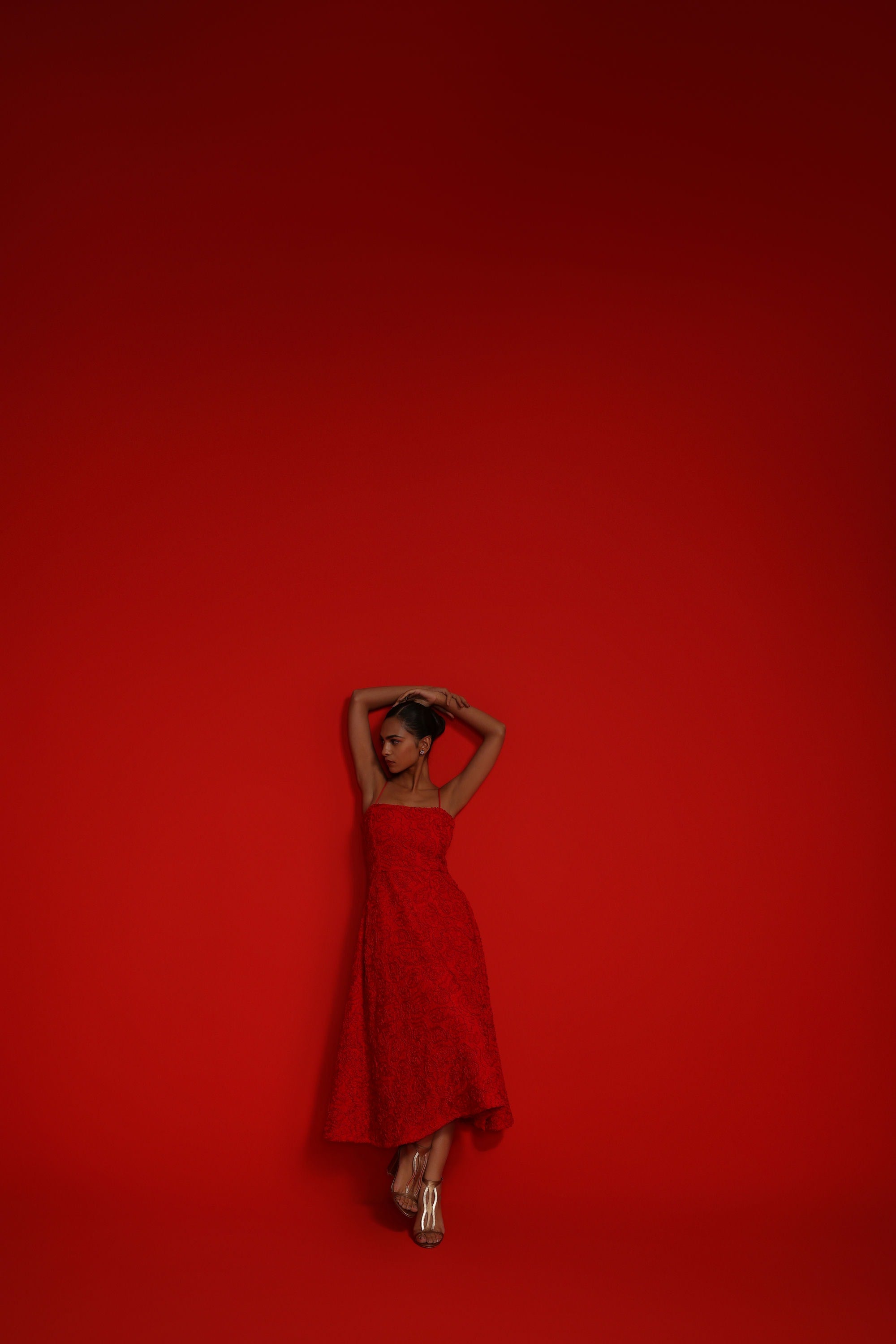 RED LACE FLARE DRESS