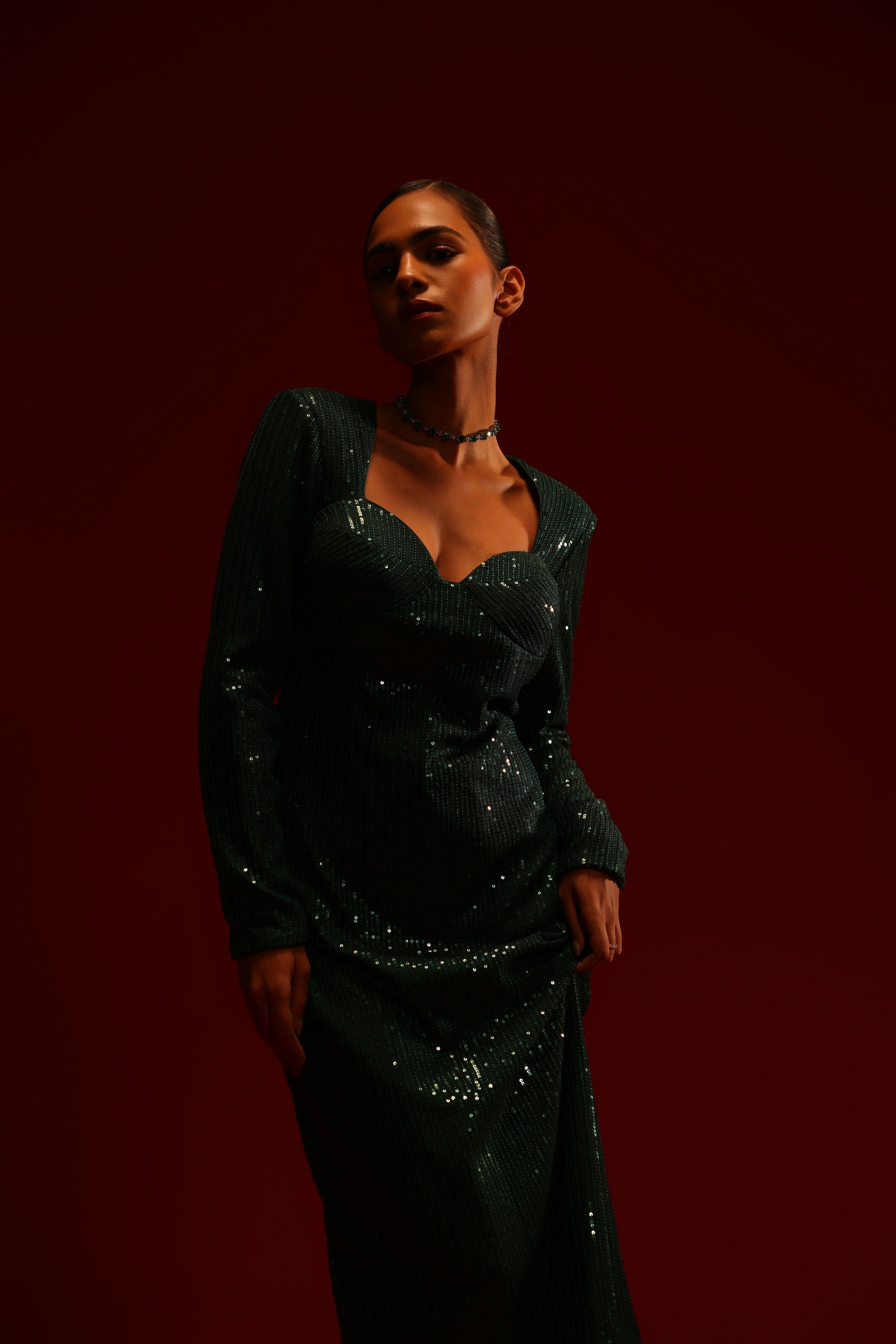 EMERLAD SEQUIN CORSET DRESS