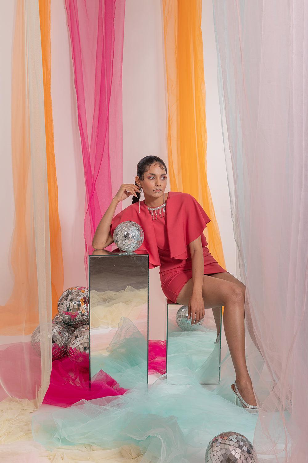 PINK RUFFLE EMBELLISHED DRESS - LabelIris