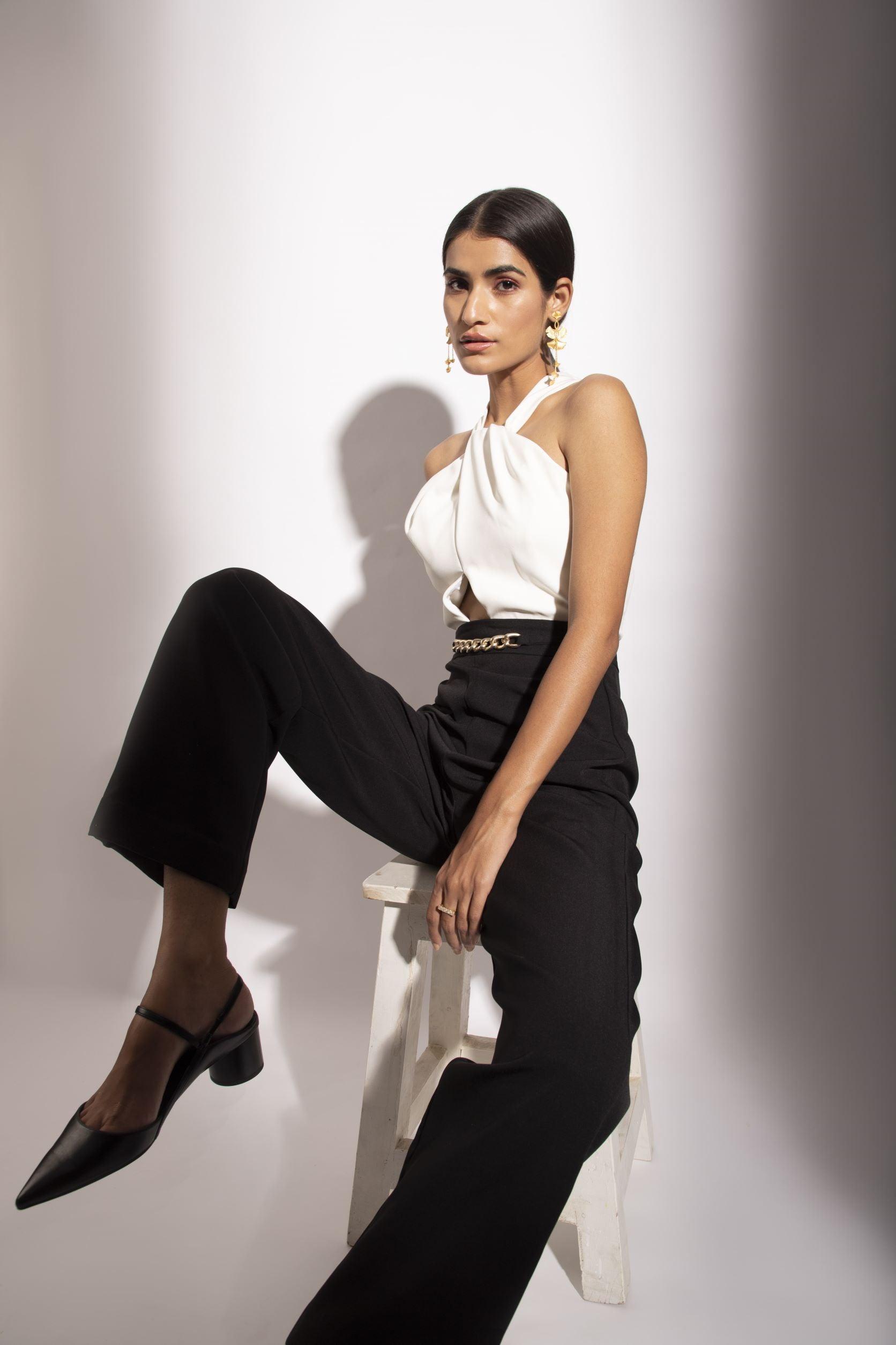 BLACK AND WHITE CHAIN JUMPSUIT