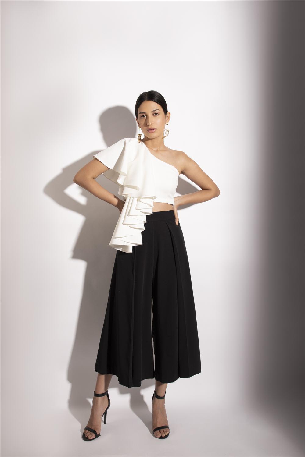IVORY RUFFLE CROP TOP - LabelIris