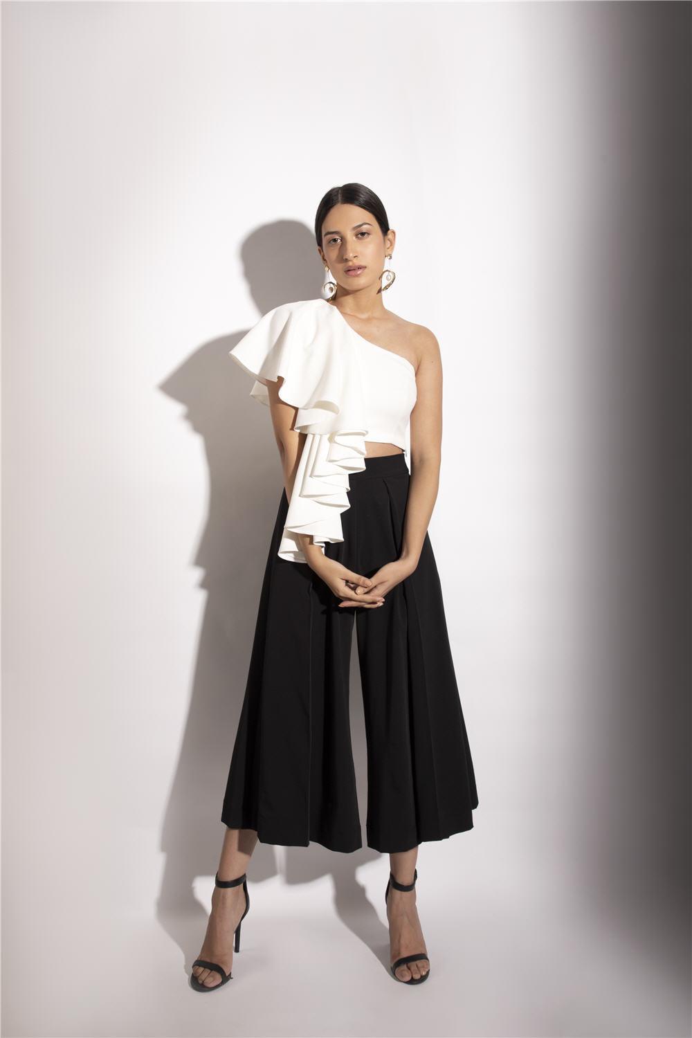 IVORY RUFFLE CROP TOP - LabelIris