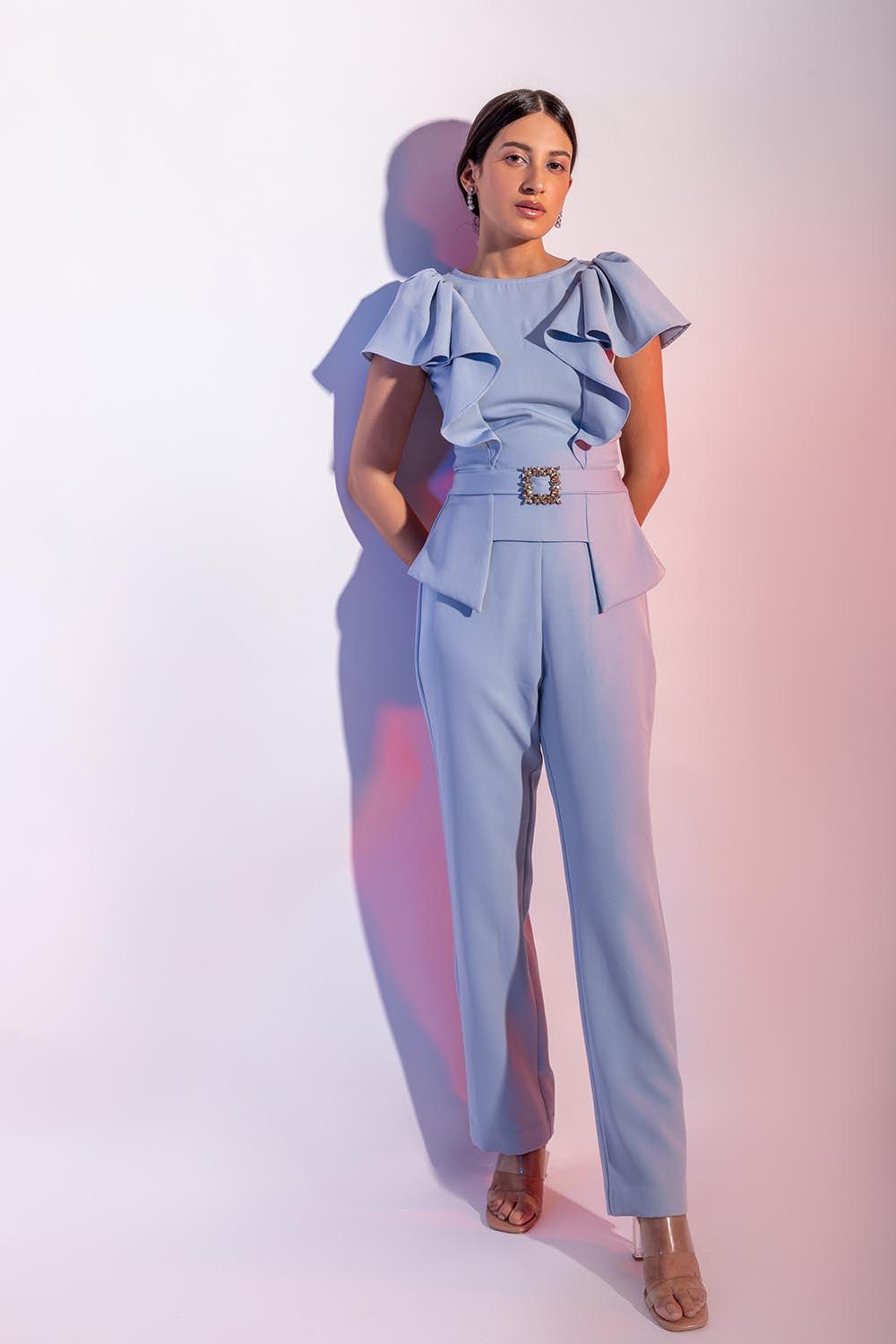 PRAKASHI IN ICE BLUE RUFFLE SET - LabelIris