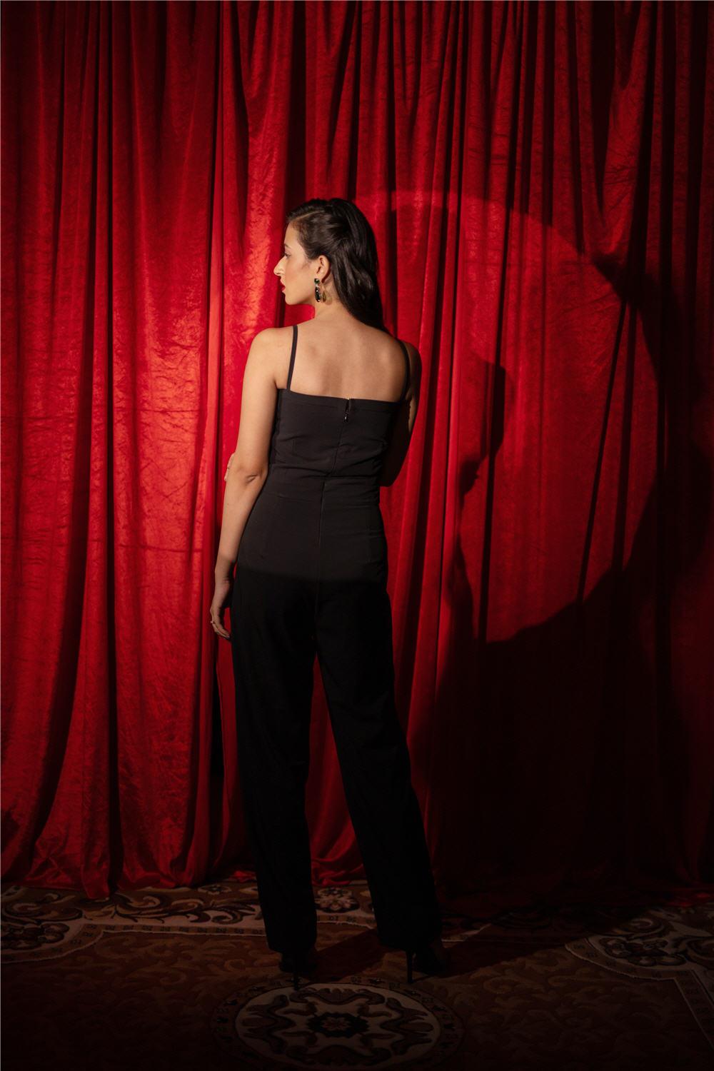 BLACK FEATHER JUMPSUIT - LabelIris