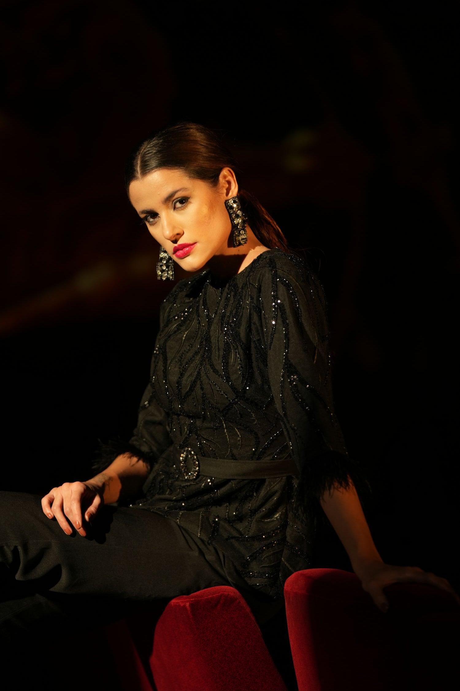 BLACK FEATHER SEQUIN CO-ORD - LabelIris