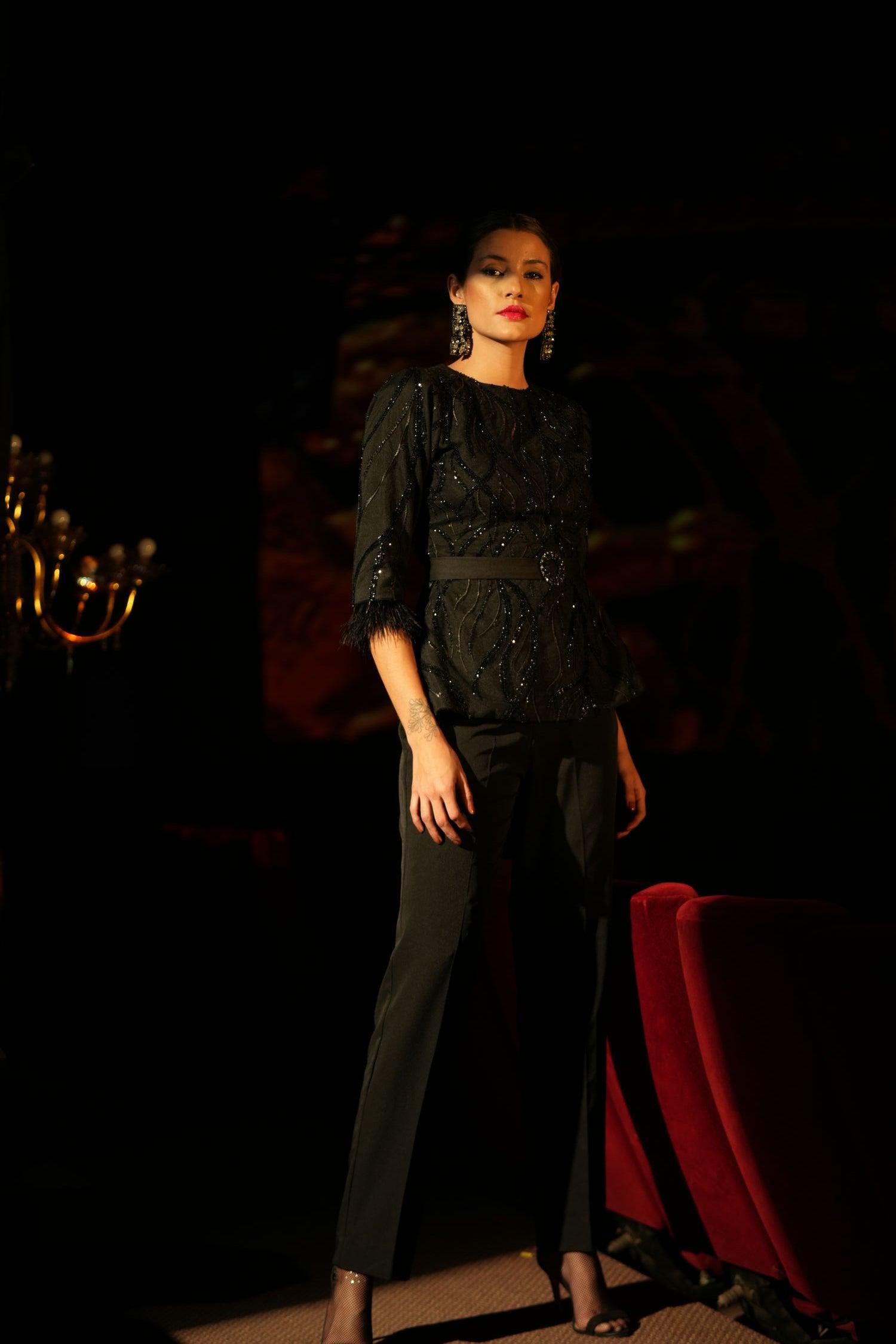 BLACK FEATHER SEQUIN CO-ORD - LabelIris