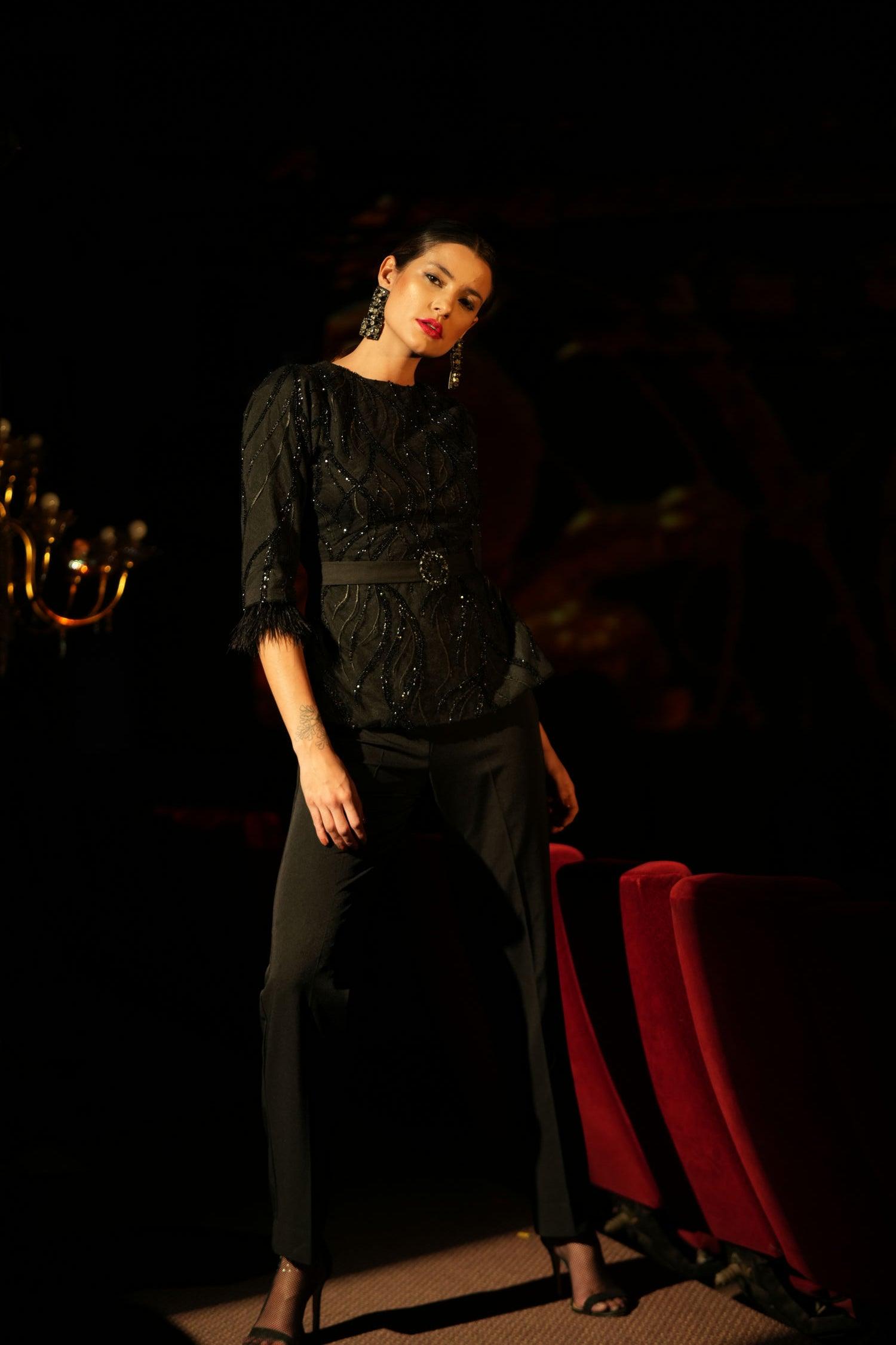 BLACK FEATHER SEQUIN CO-ORD - LabelIris