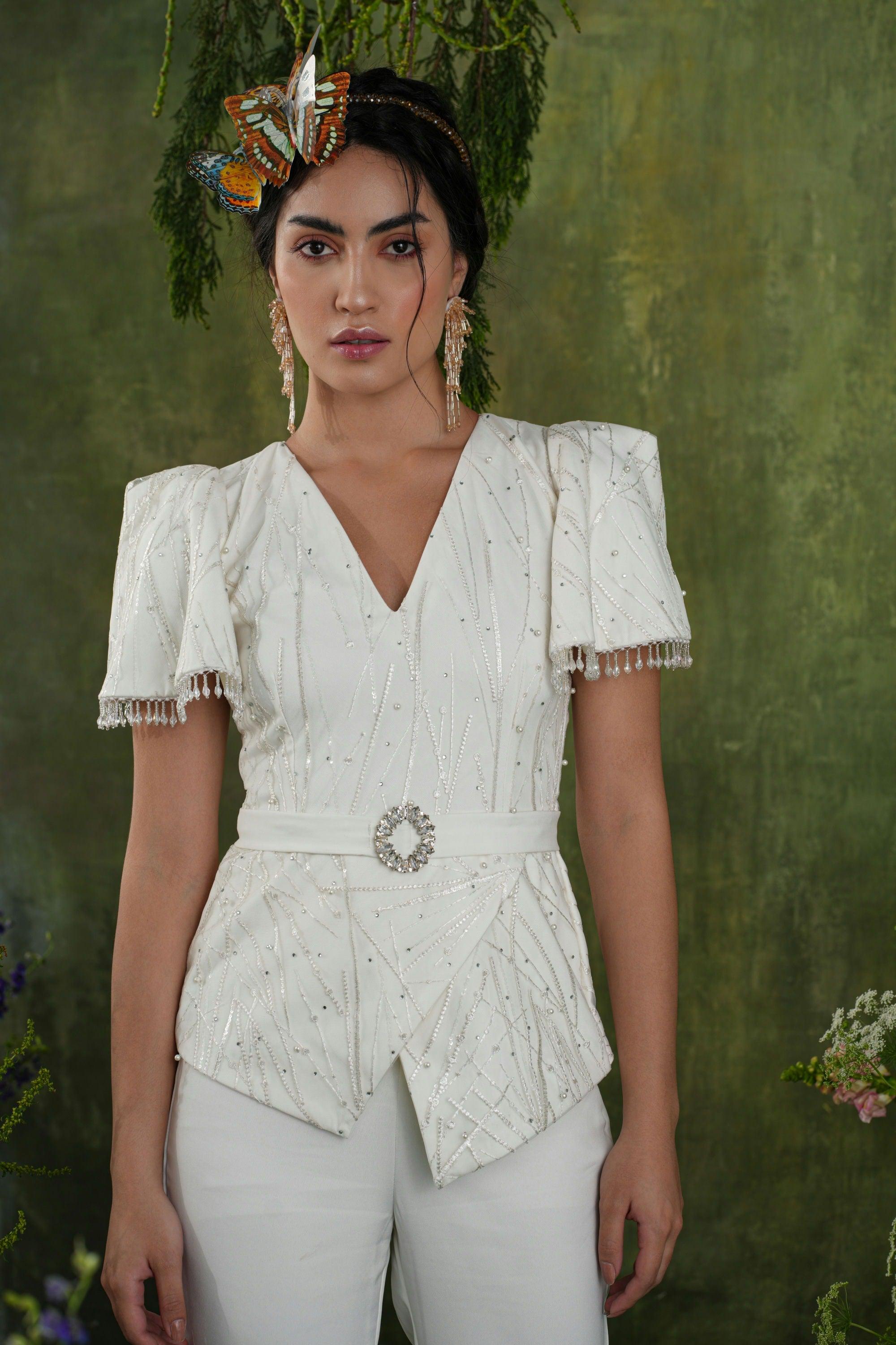 IVORY EMBROIDERED BEADED CO-ORD SET