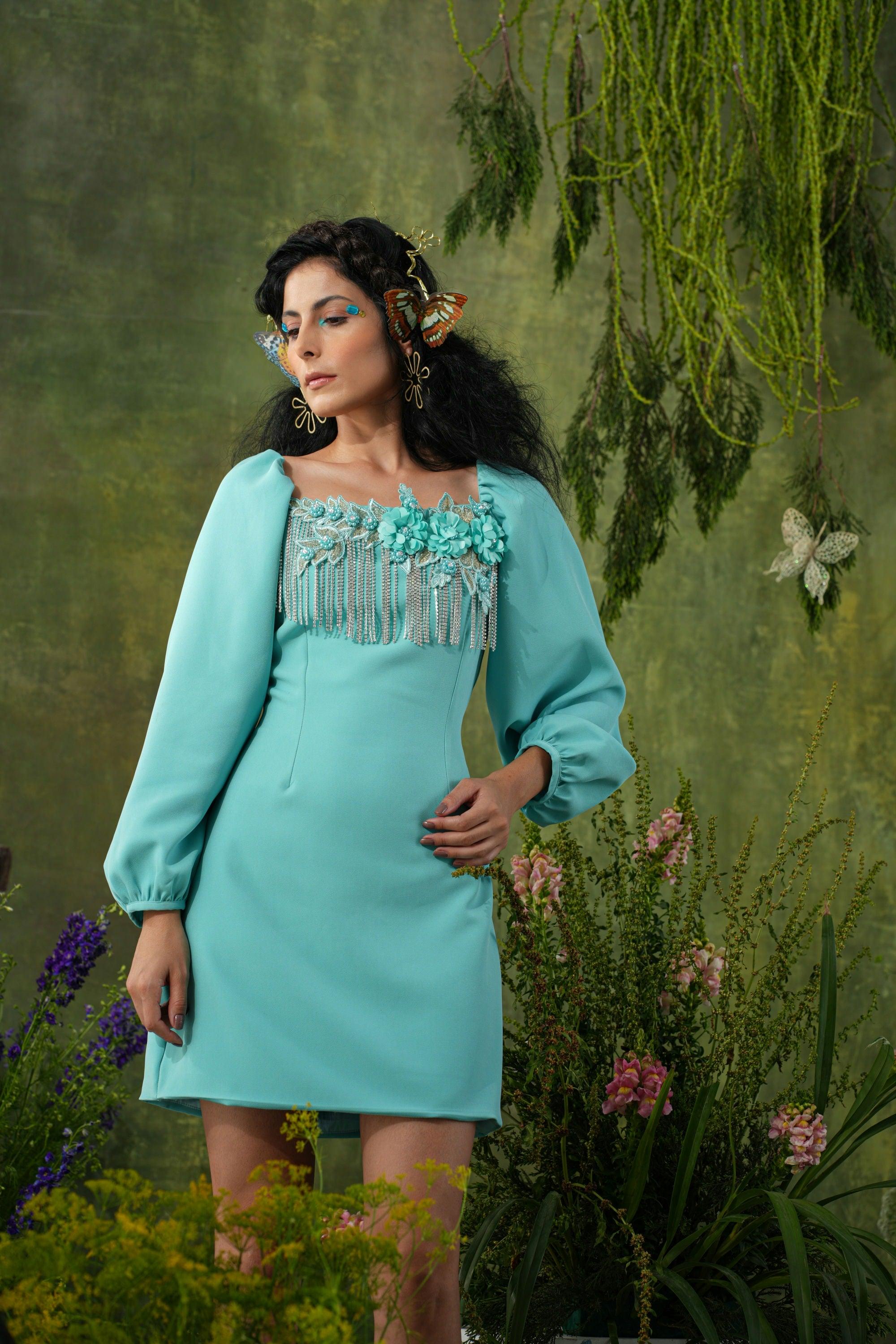 CYAN EMBELLISHED DRESS