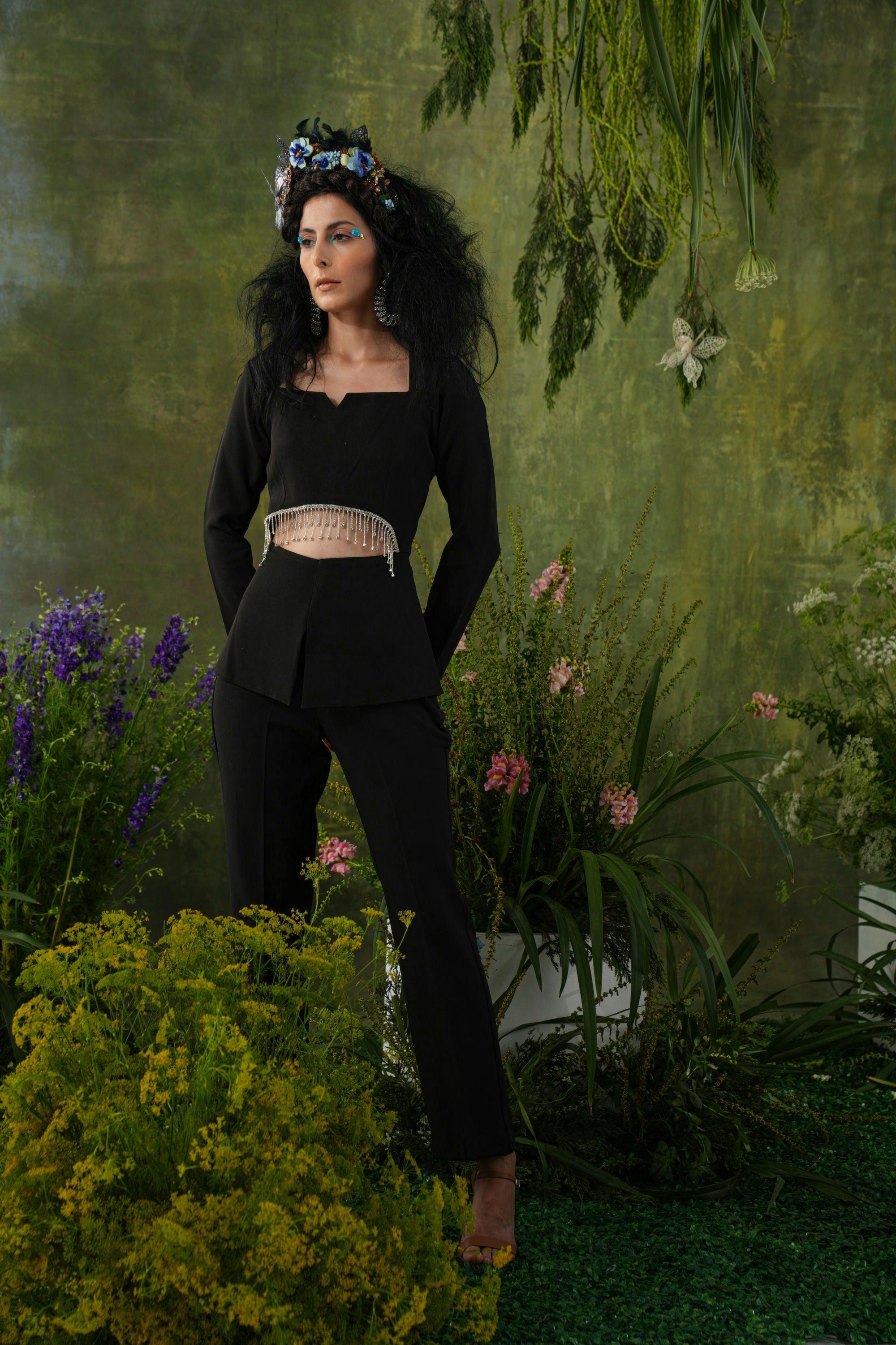 BLACK EMBELLISHED CUT-OUT CO-ORD SET - SALE