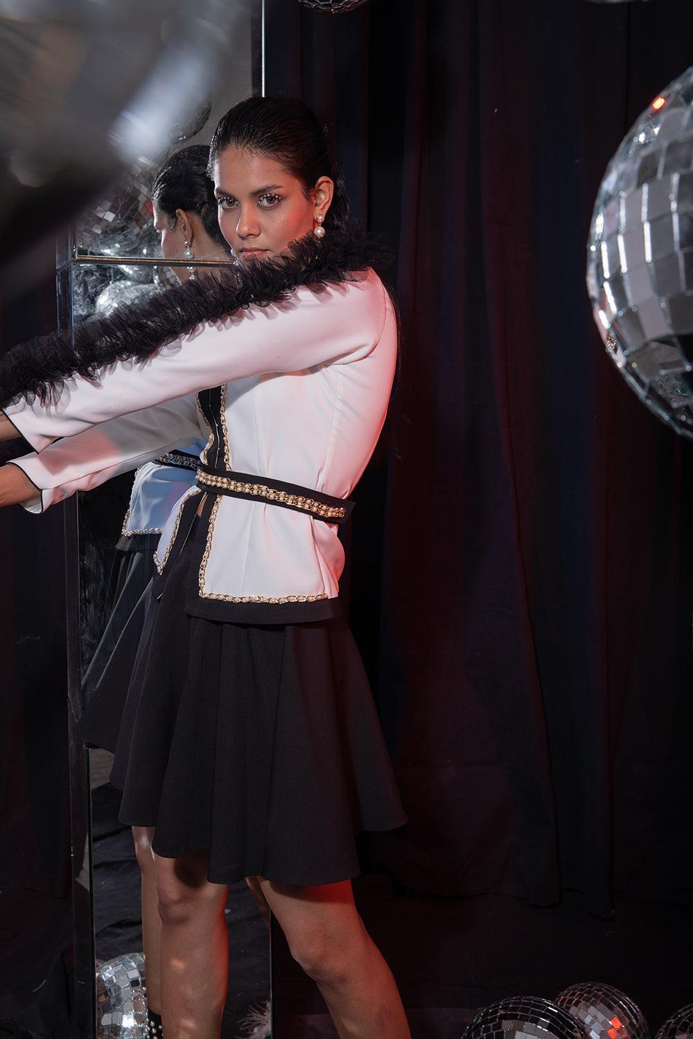 BLACK & WHITE CHAIN JACKET CO-ORD - LabelIris