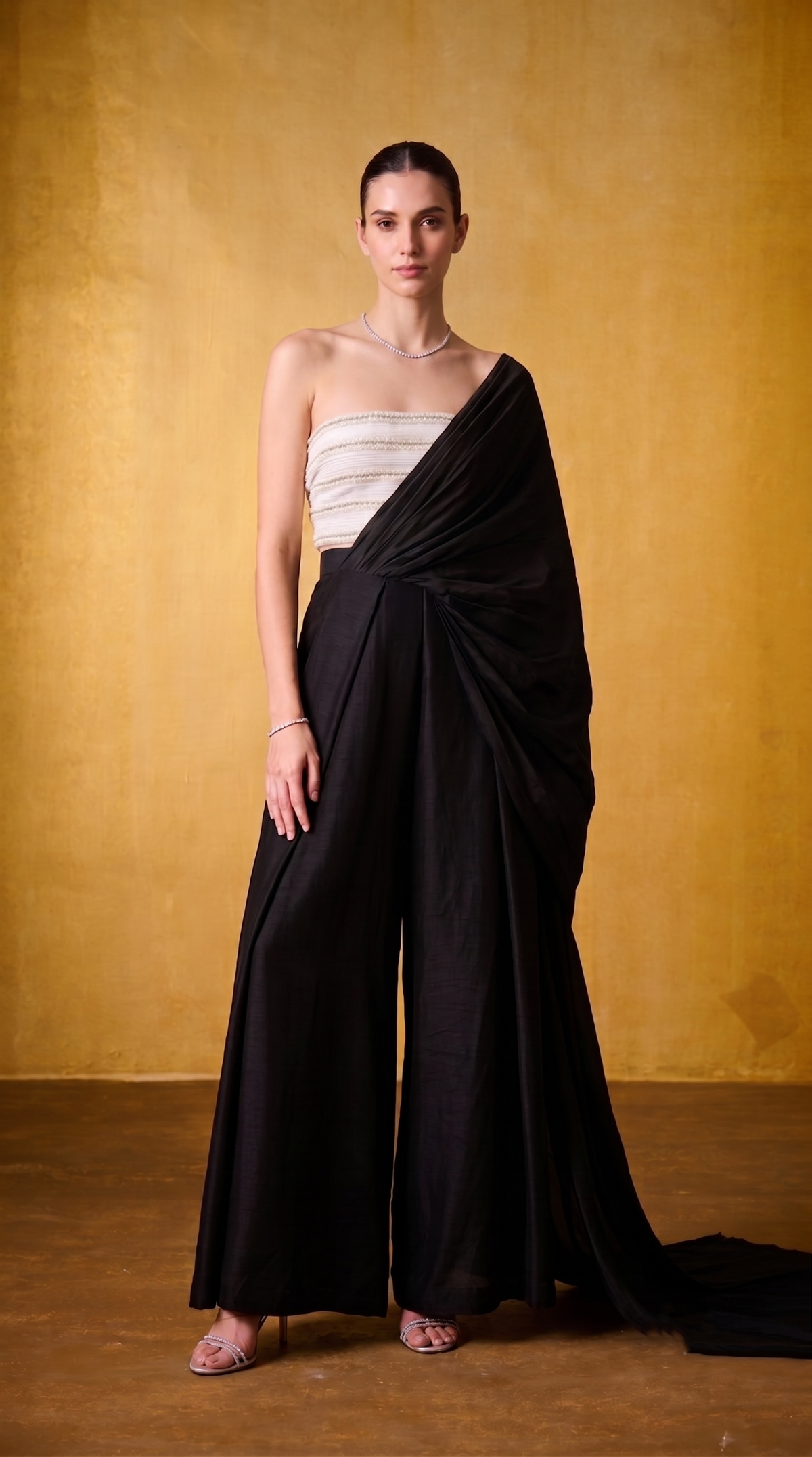 IVORY PEARL TUBE BLOUSE AND PANT SAREE