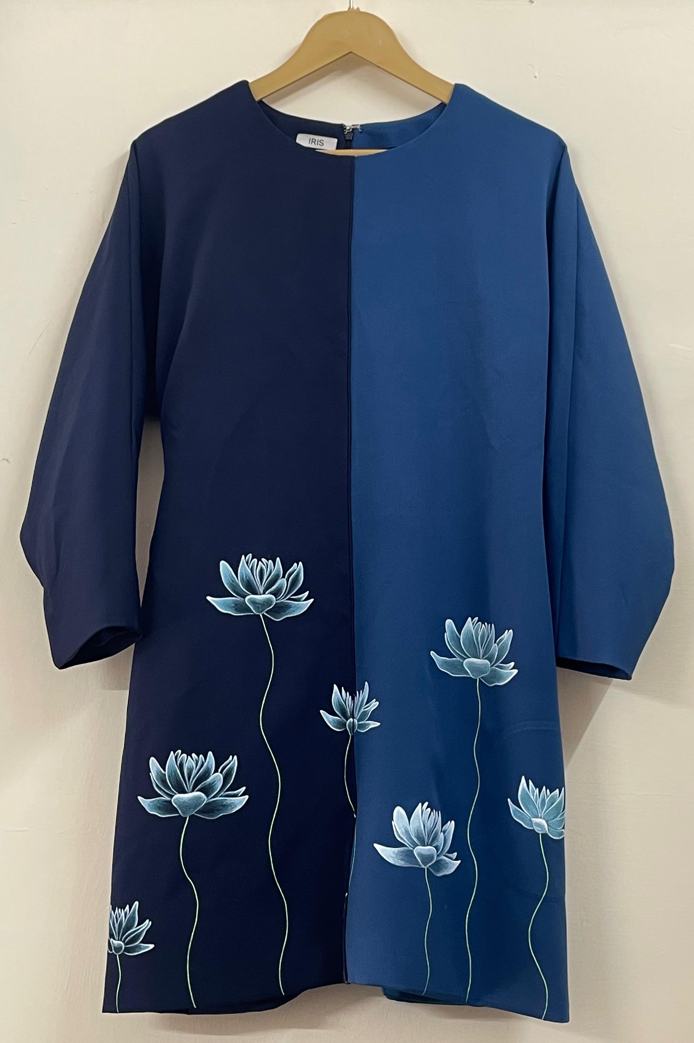 BLUE FLORAL HANDPAINTED DRESS