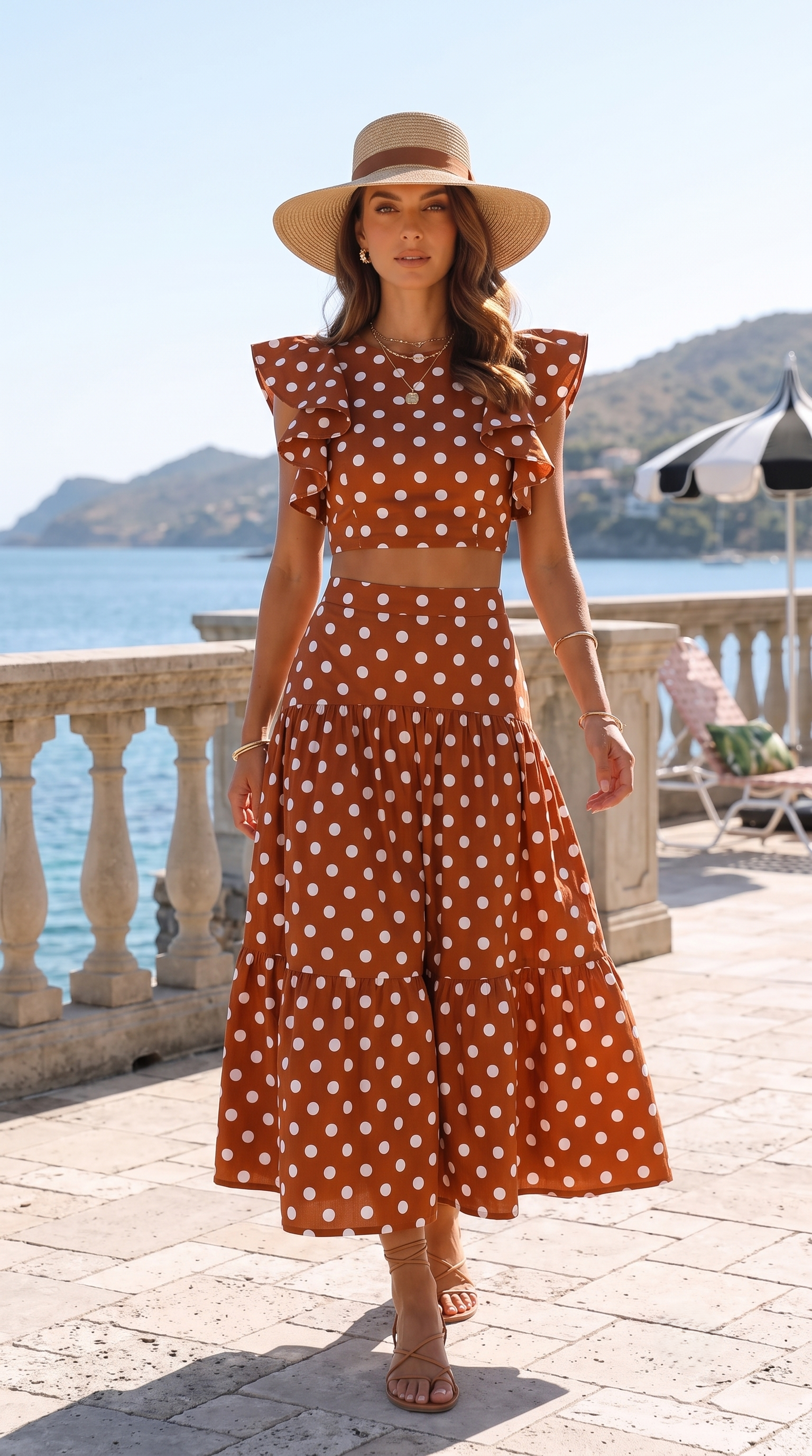 BROWN POLKA SKIRT SET