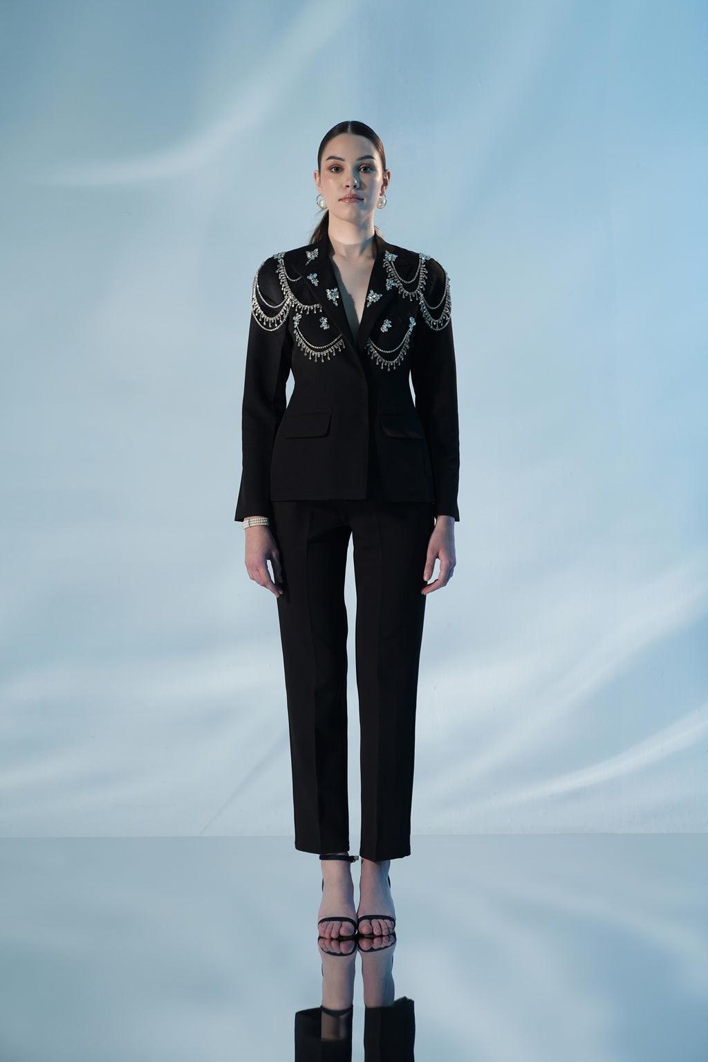 BLACK CRYSTAL SUIT SET
