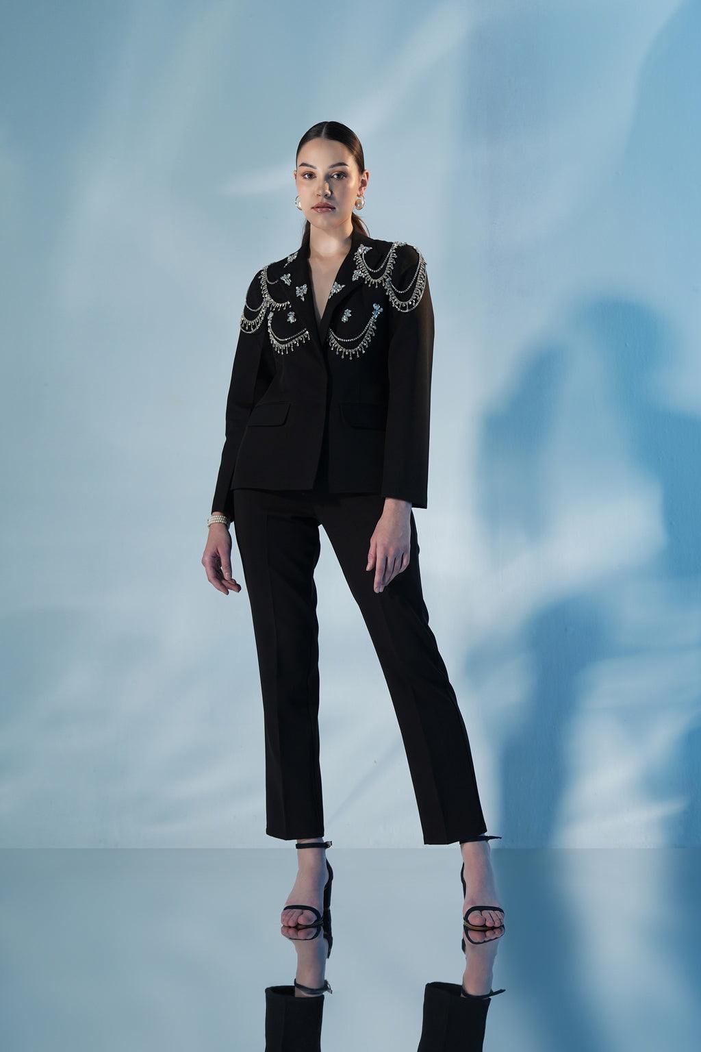 BLACK CRYSTAL SUIT SET