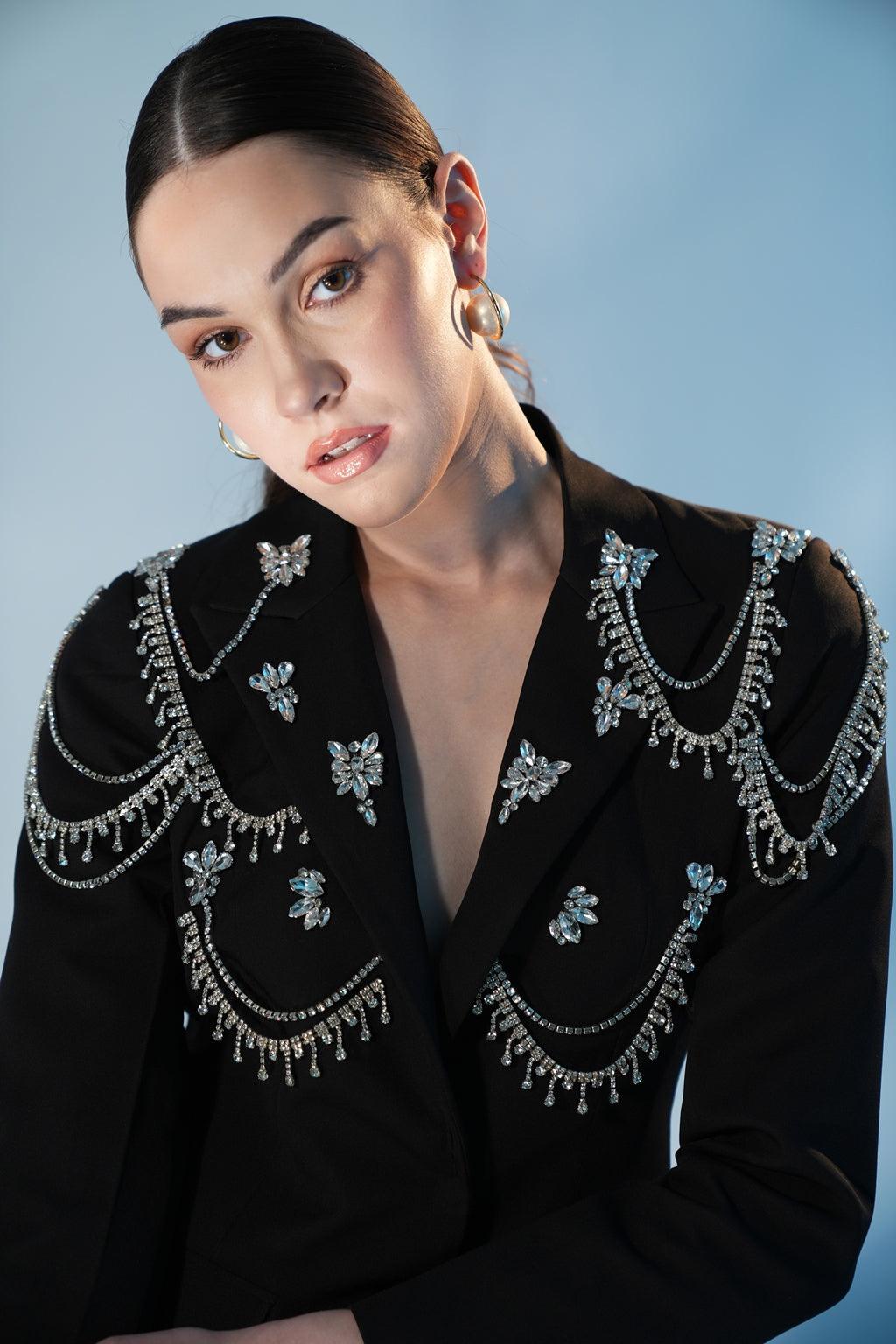 BLACK CRYSTAL SUIT SET