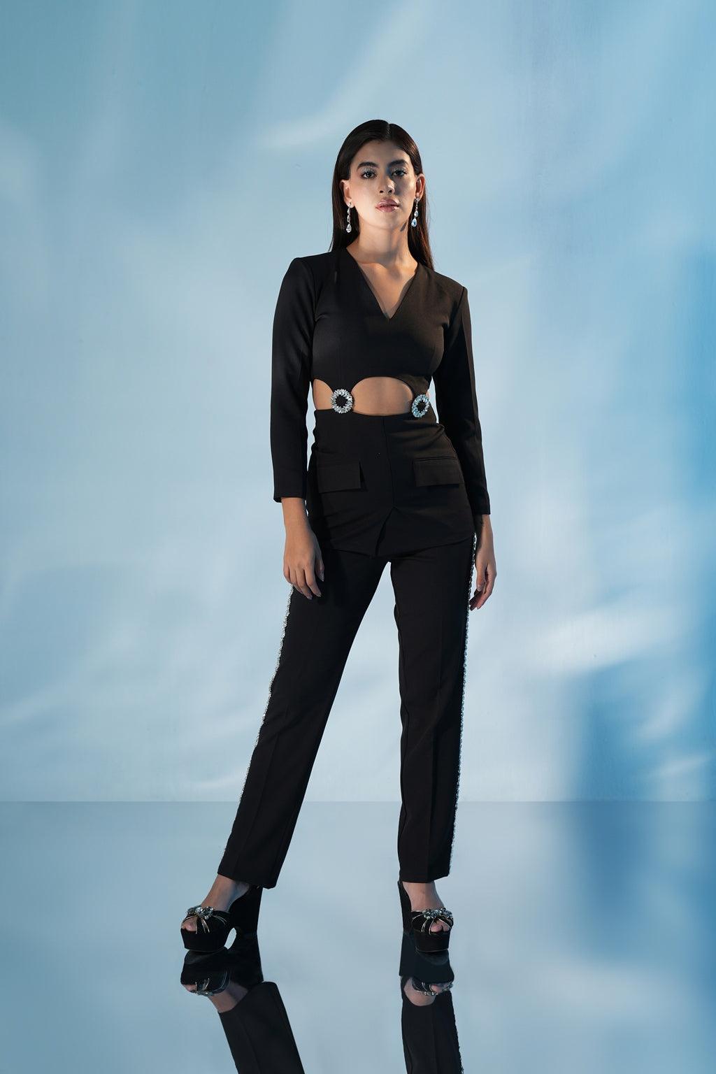 KRISHNA TALESARA IN BLACK BUCKLE CO-ORD SET