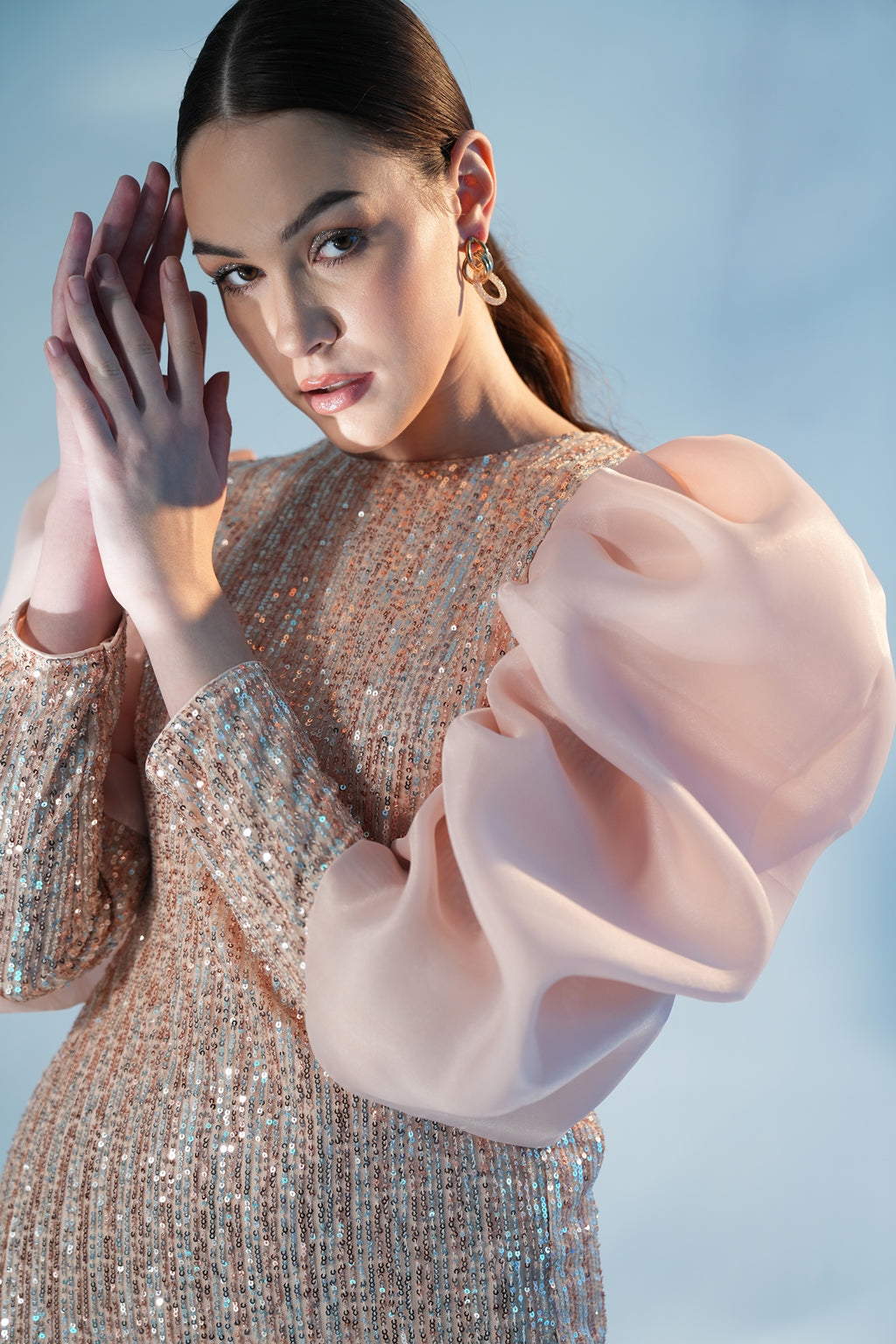 CHAMPAGNE SEQUIN ORGANZA  DRESS - SALE