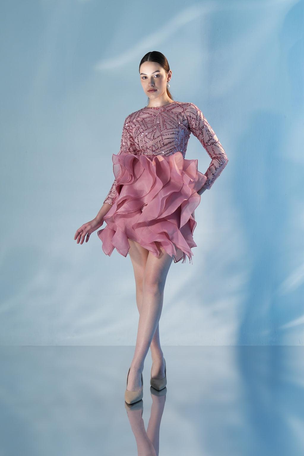 ROSE SEQUIN ORGANZA DRESS