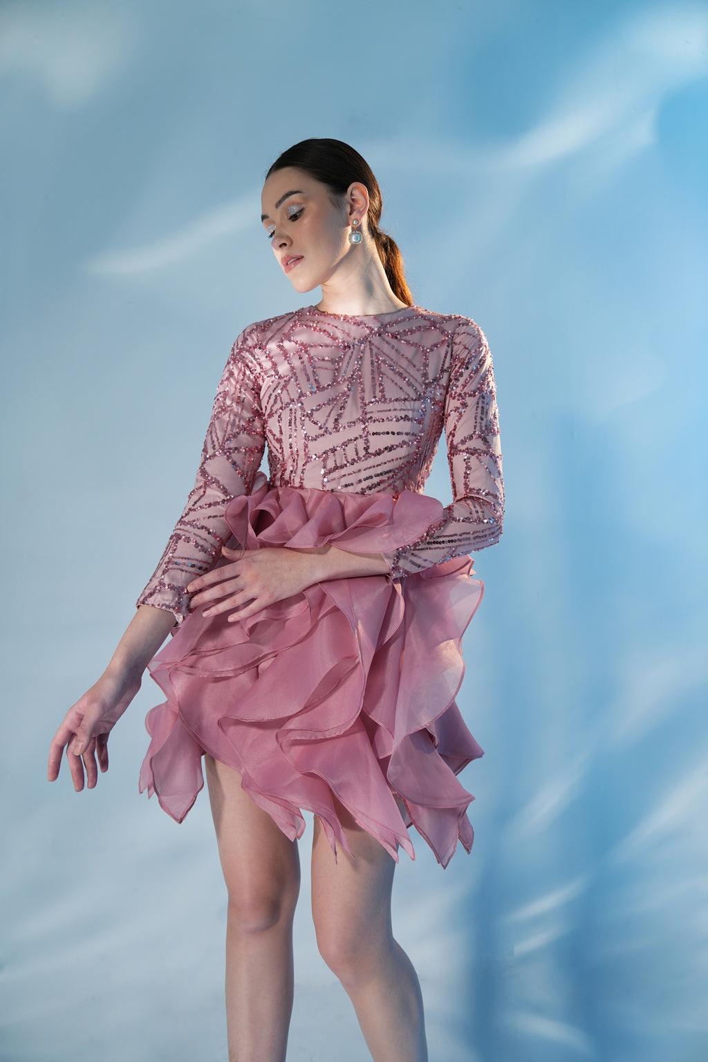 ROSE SEQUIN ORGANZA DRESS