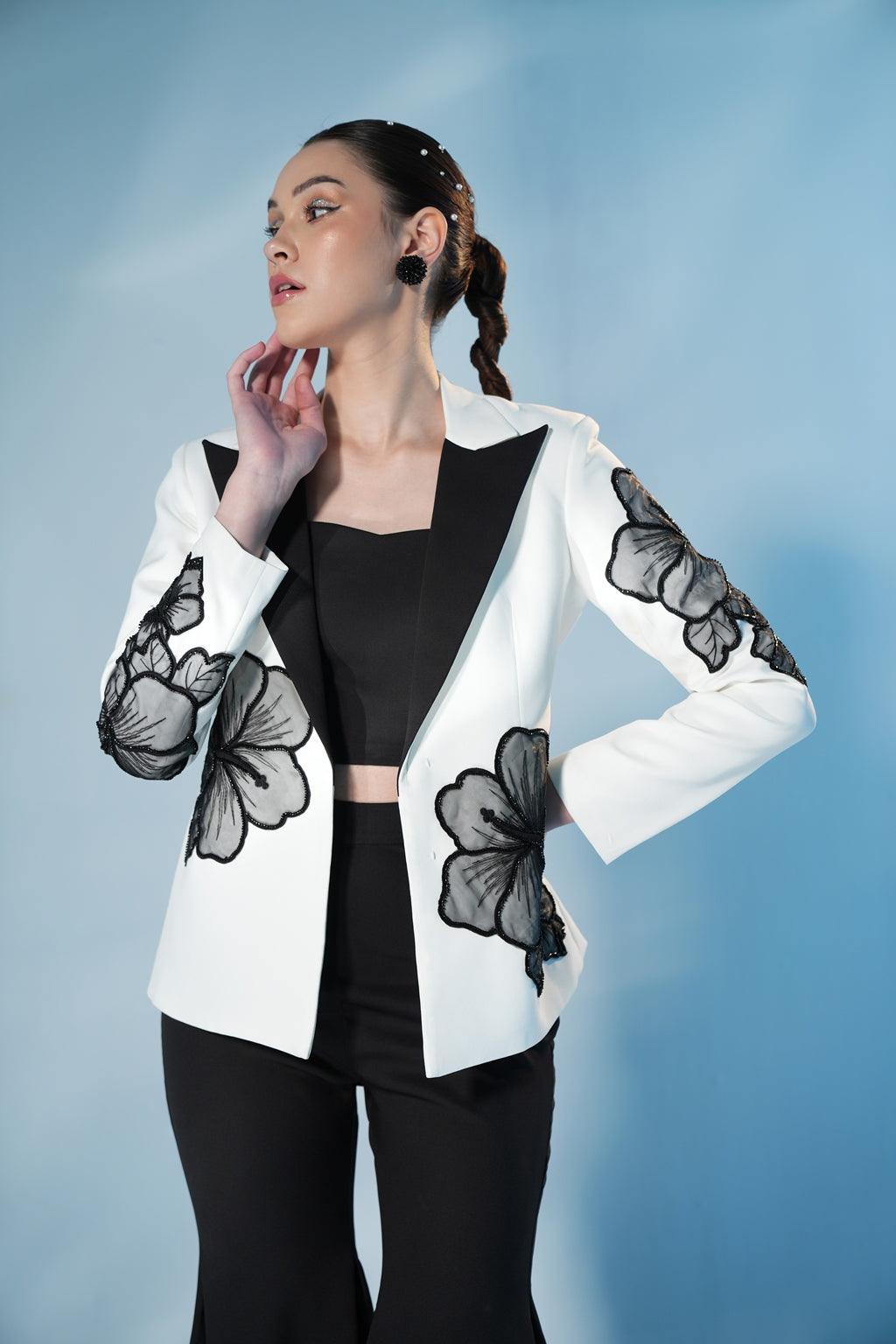 IVORY AND BLACK FLOWER  JACKET