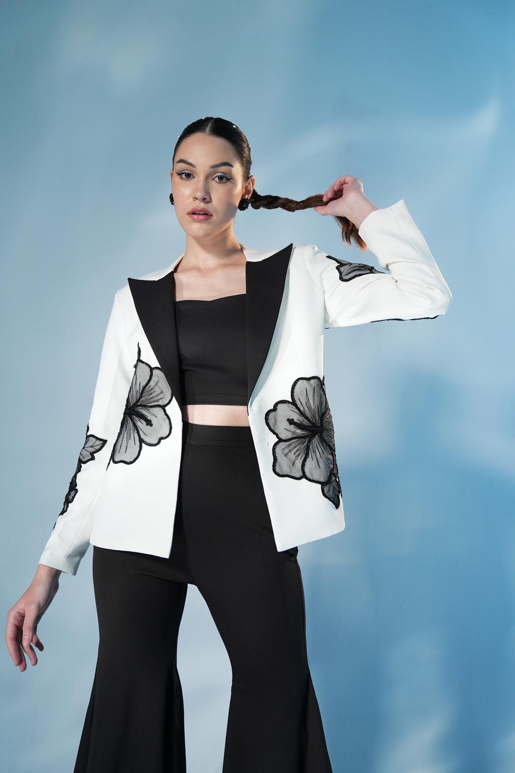 IVORY AND BLACK FLOWER  JACKET