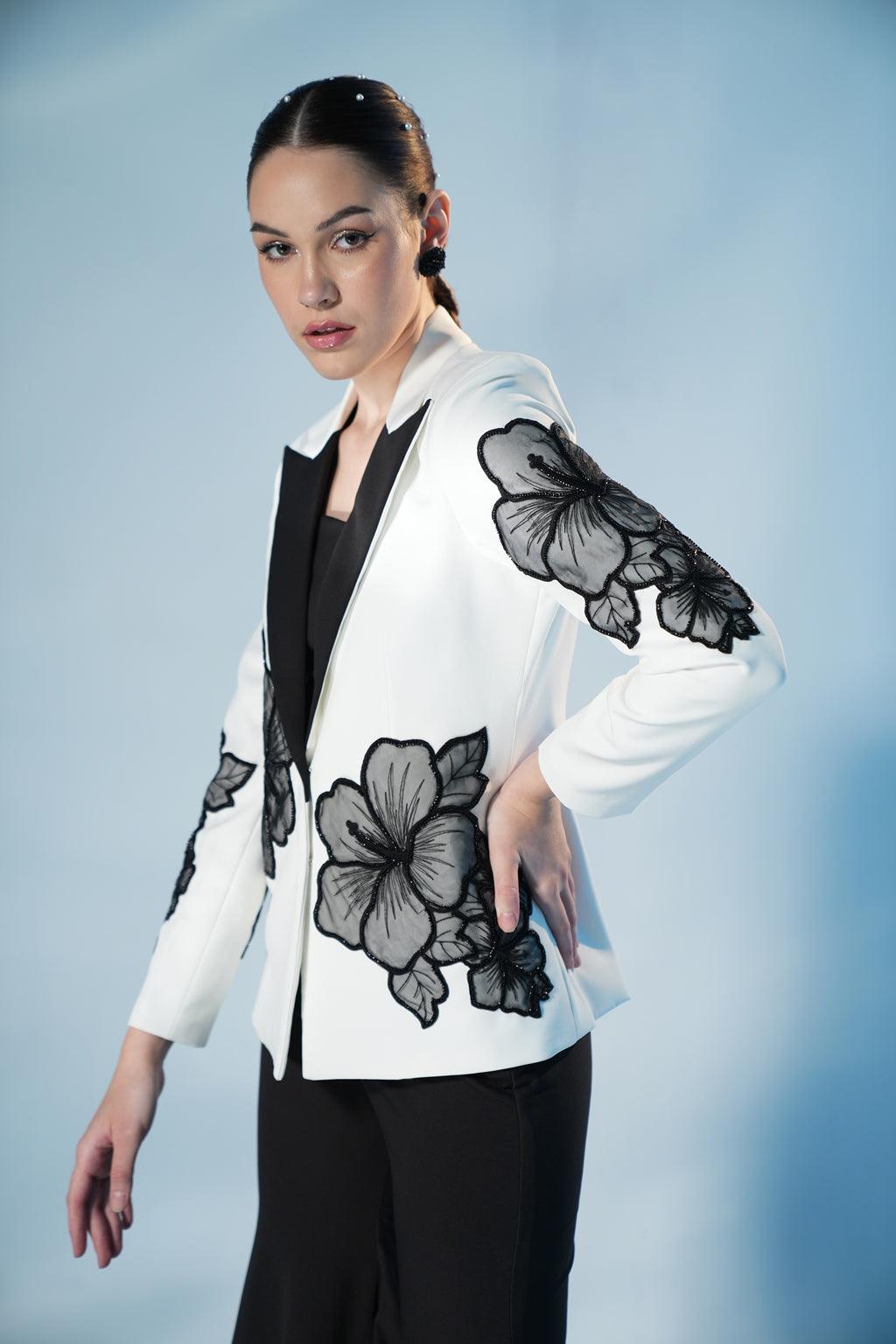 IVORY AND BLACK FLOWER  JACKET