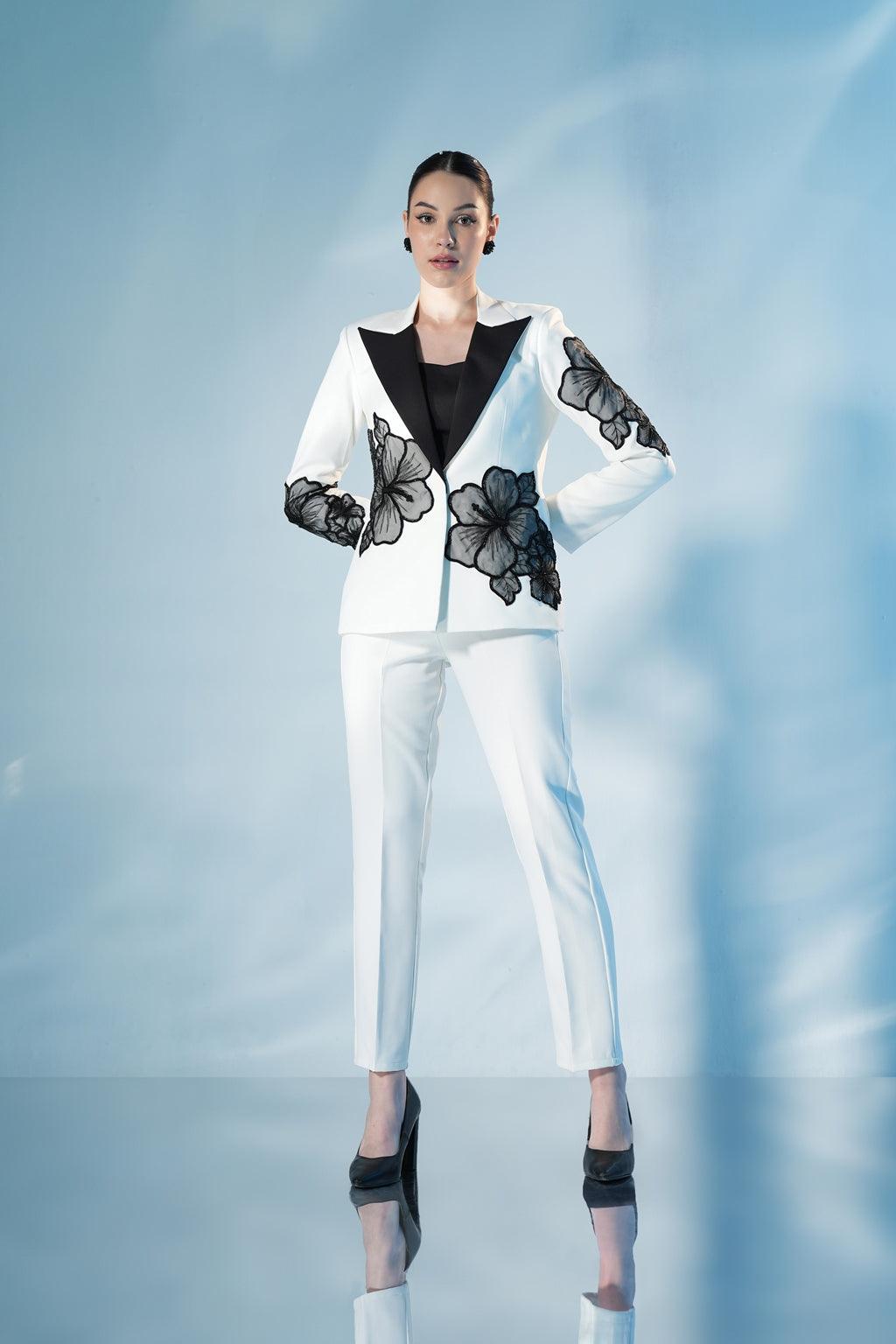 IVORY AND BLACK FLOWER  SUIT SET