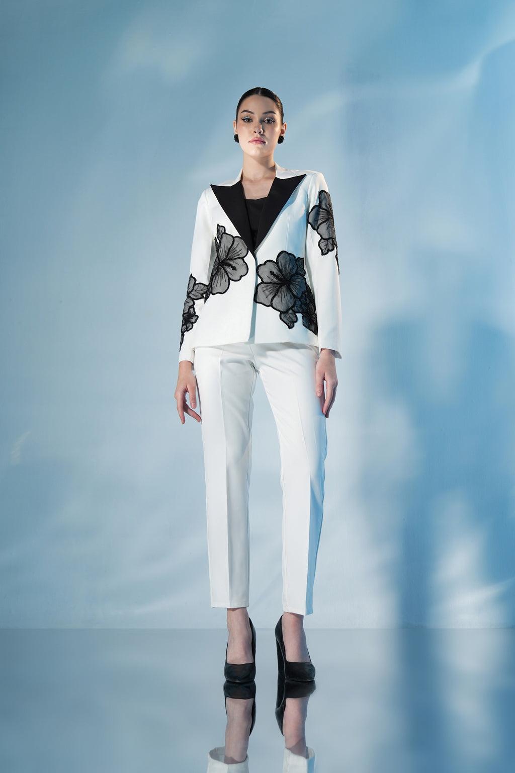 IVORY AND BLACK FLOWER  SUIT SET