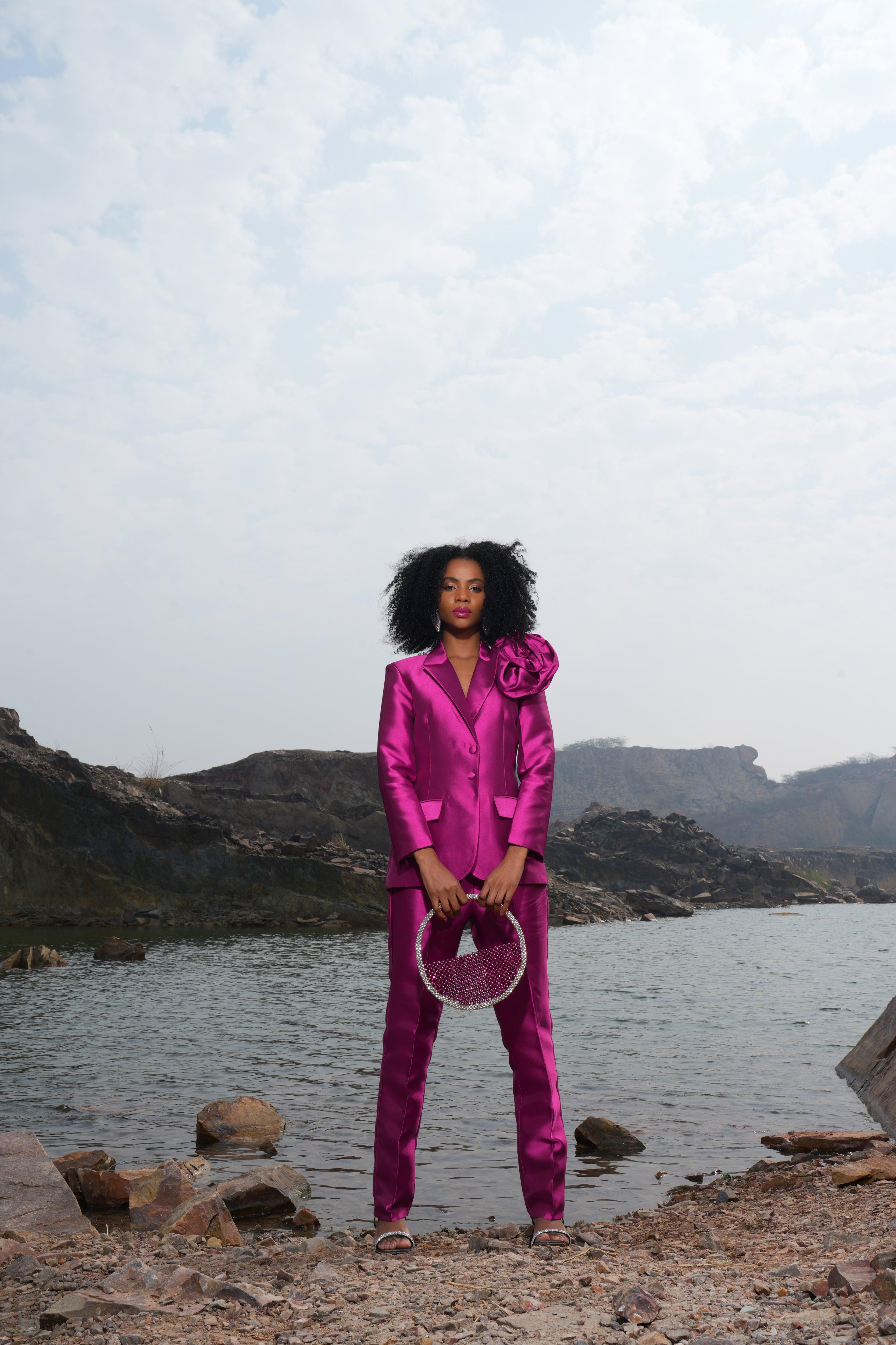 FUSCHIA PINK FLOWER SUIT