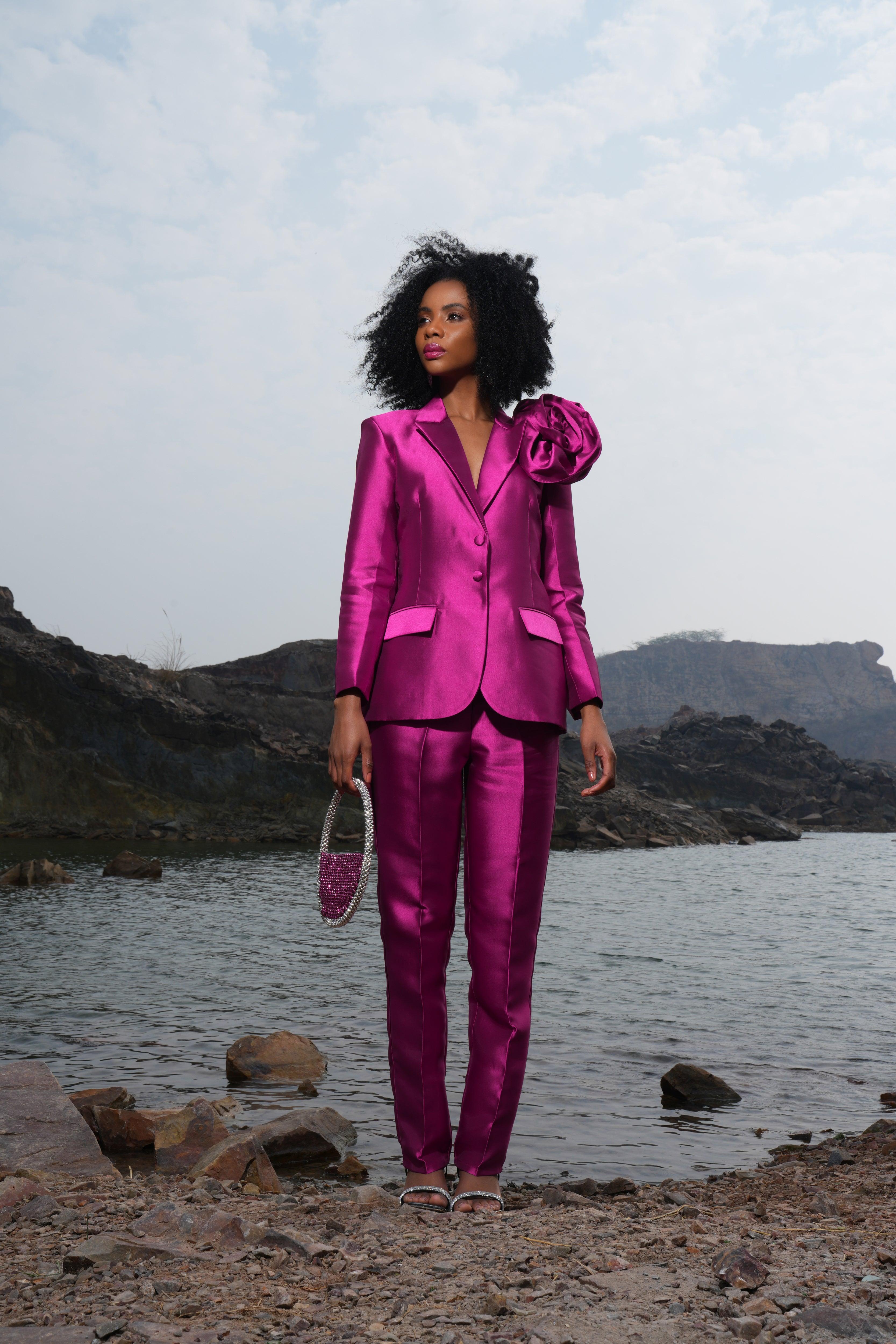 FUSCHIA PINK FLOWER SUIT