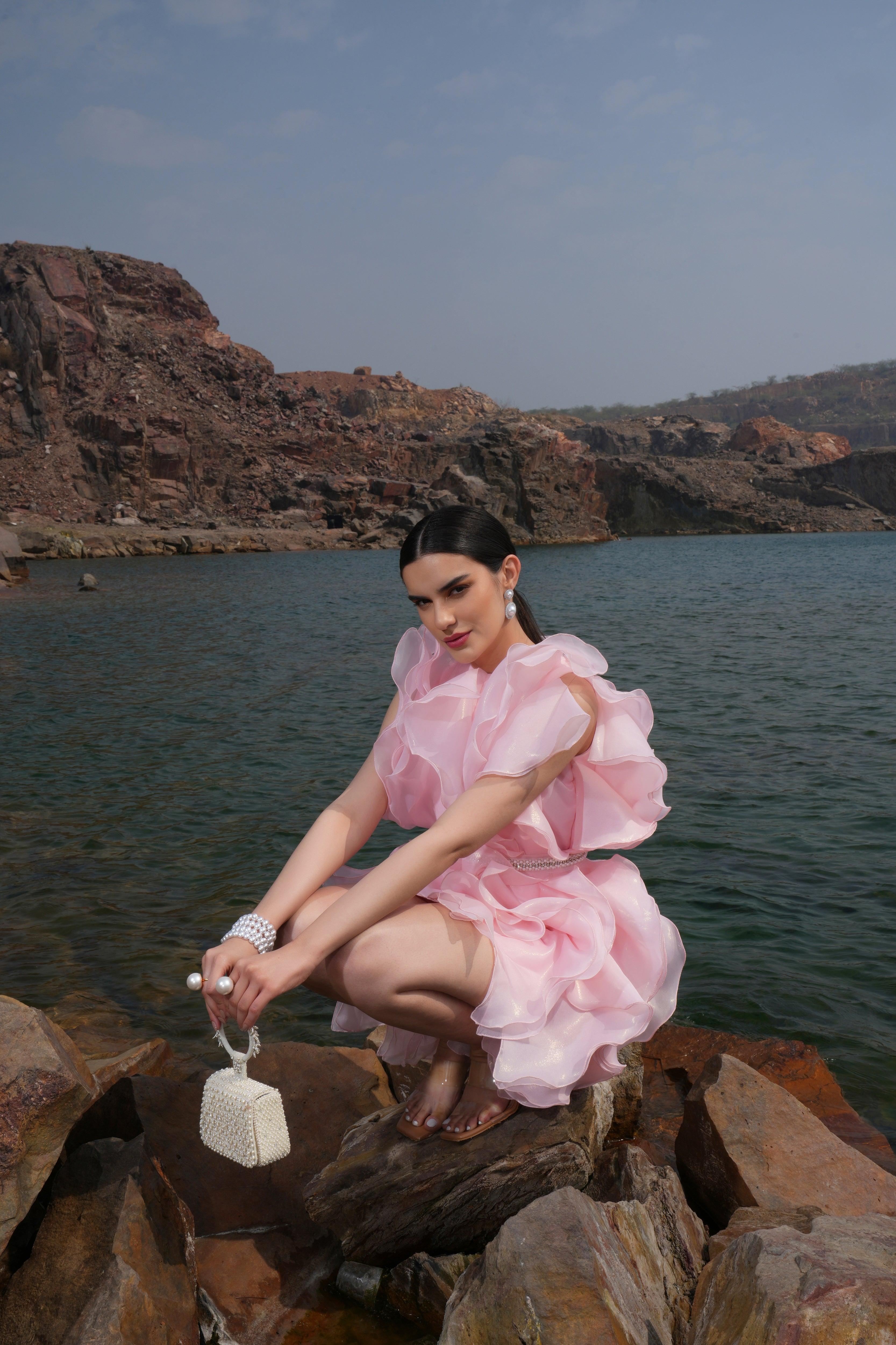 SHEENA SHERWANI IN PINK ORGANZA RUFFLE DRESS