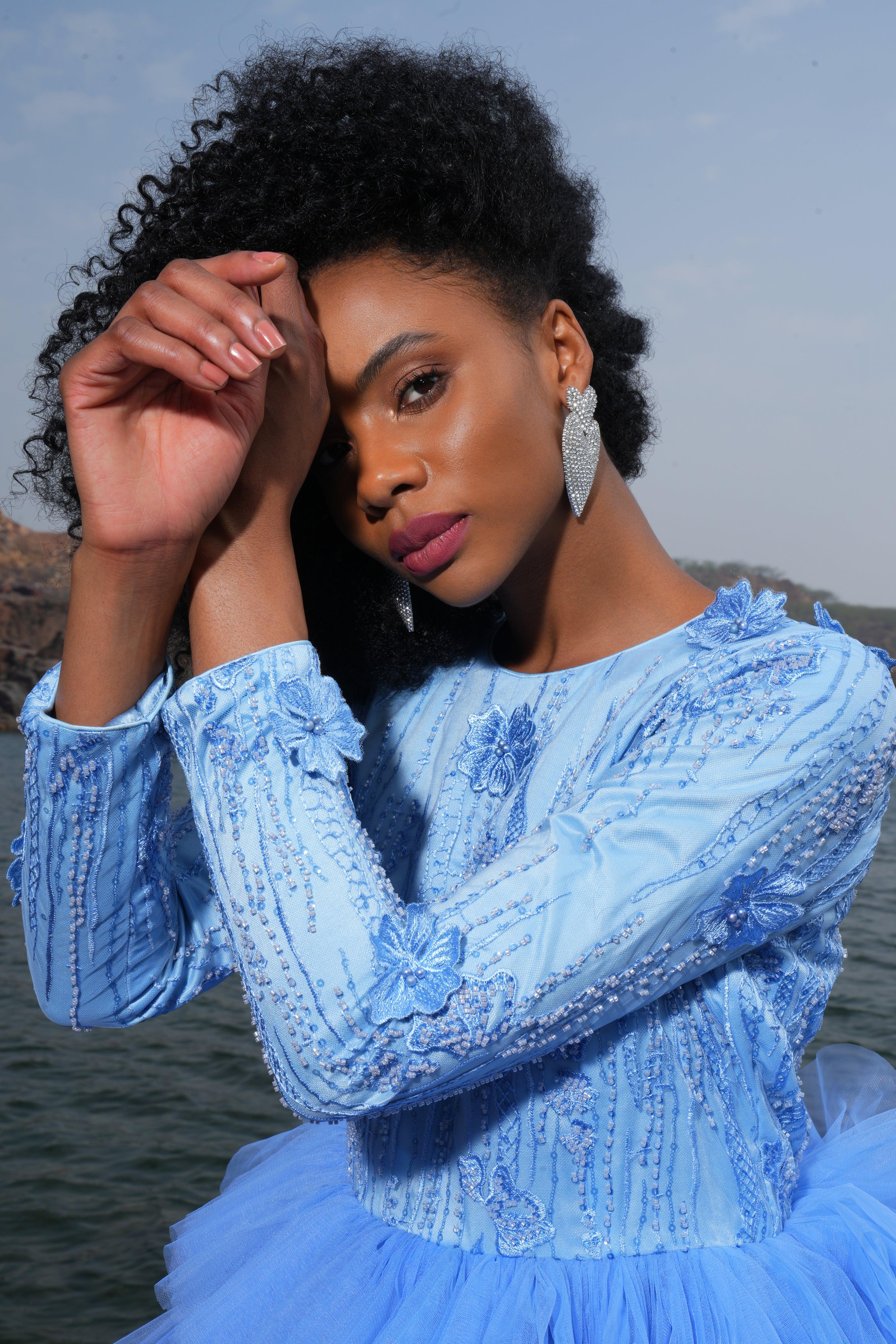 BLUE RUFFLE DRESS