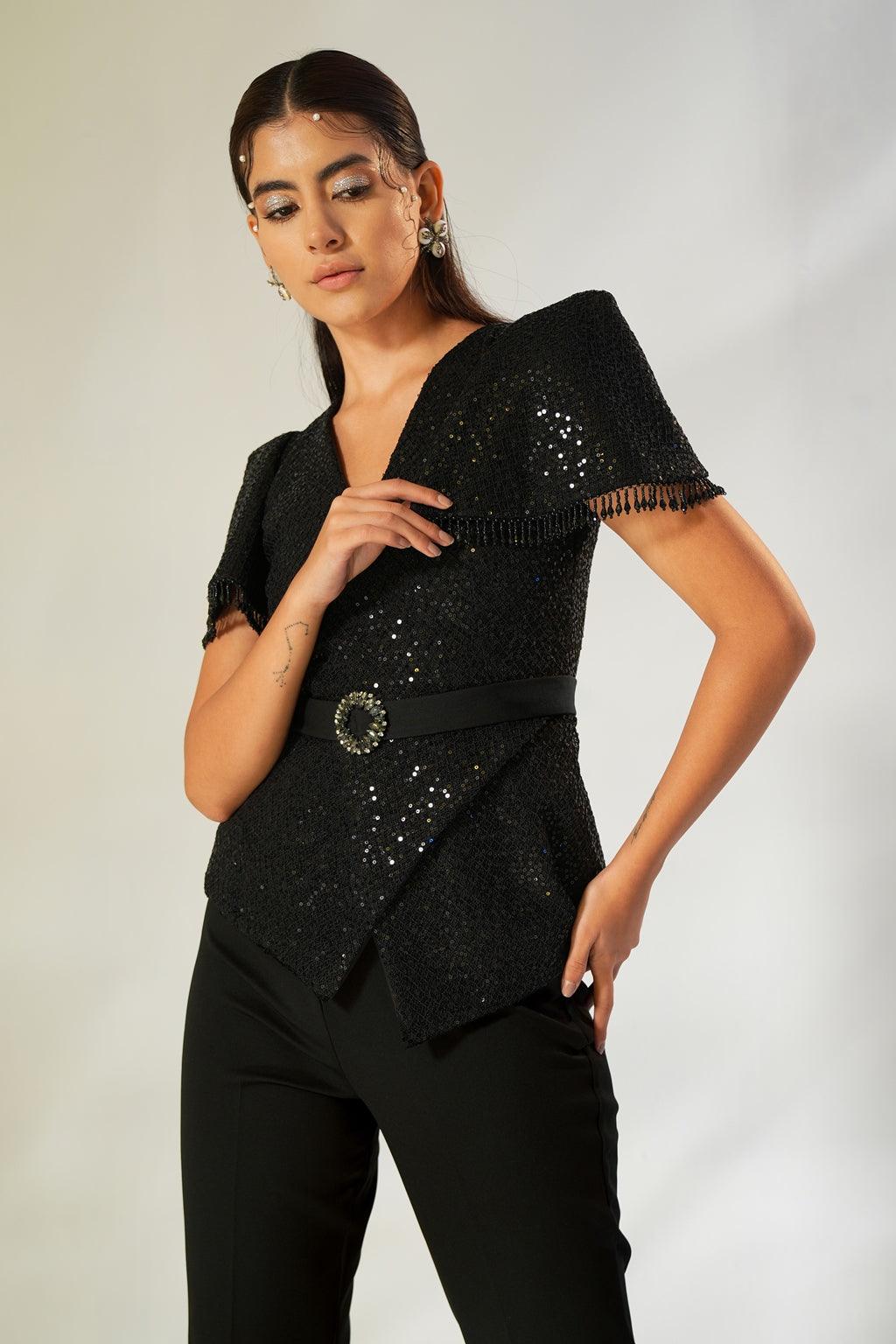 BLACK SEQUIN BEADED CO-ORD SET