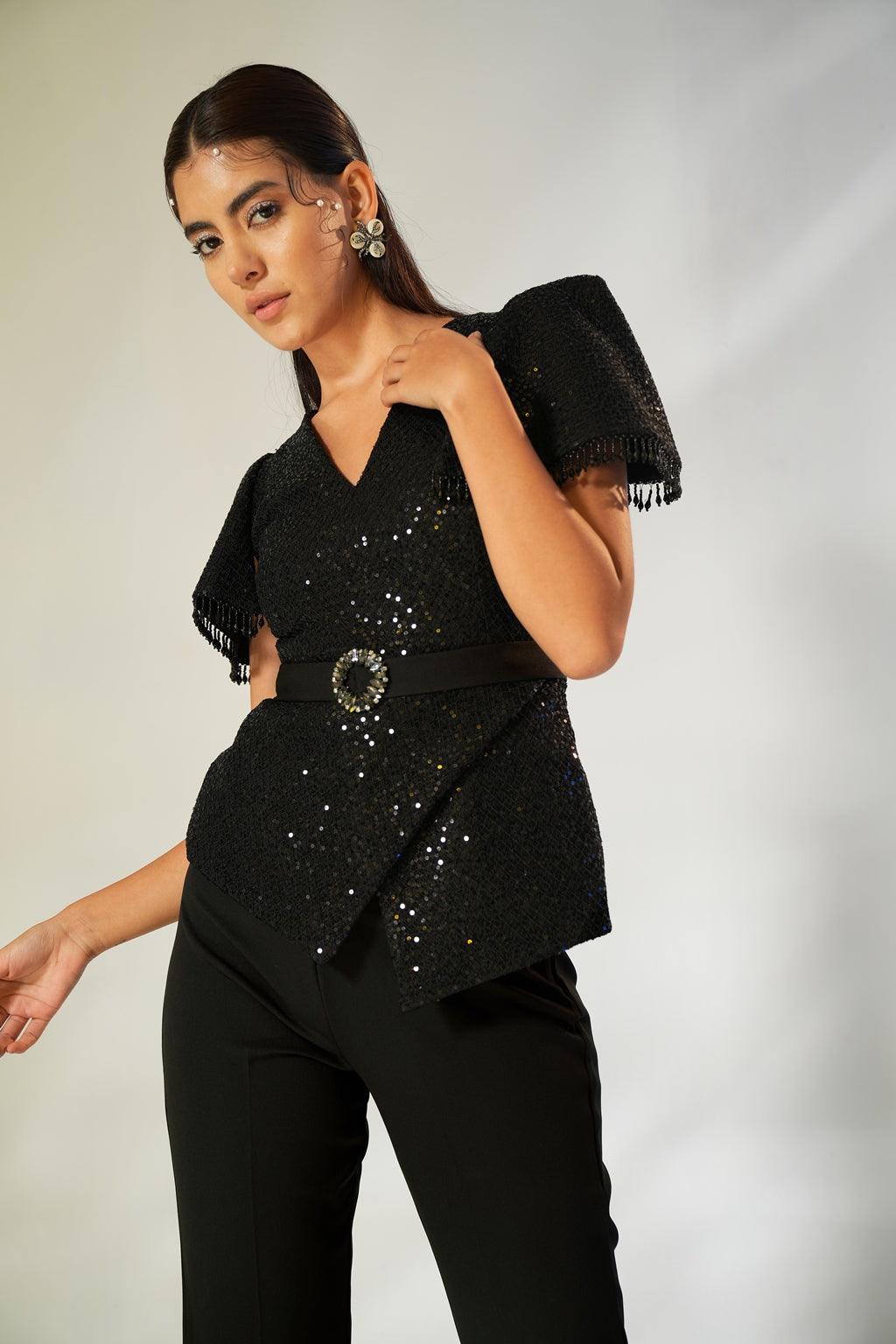 BLACK SEQUIN BEADED CO-ORD SET