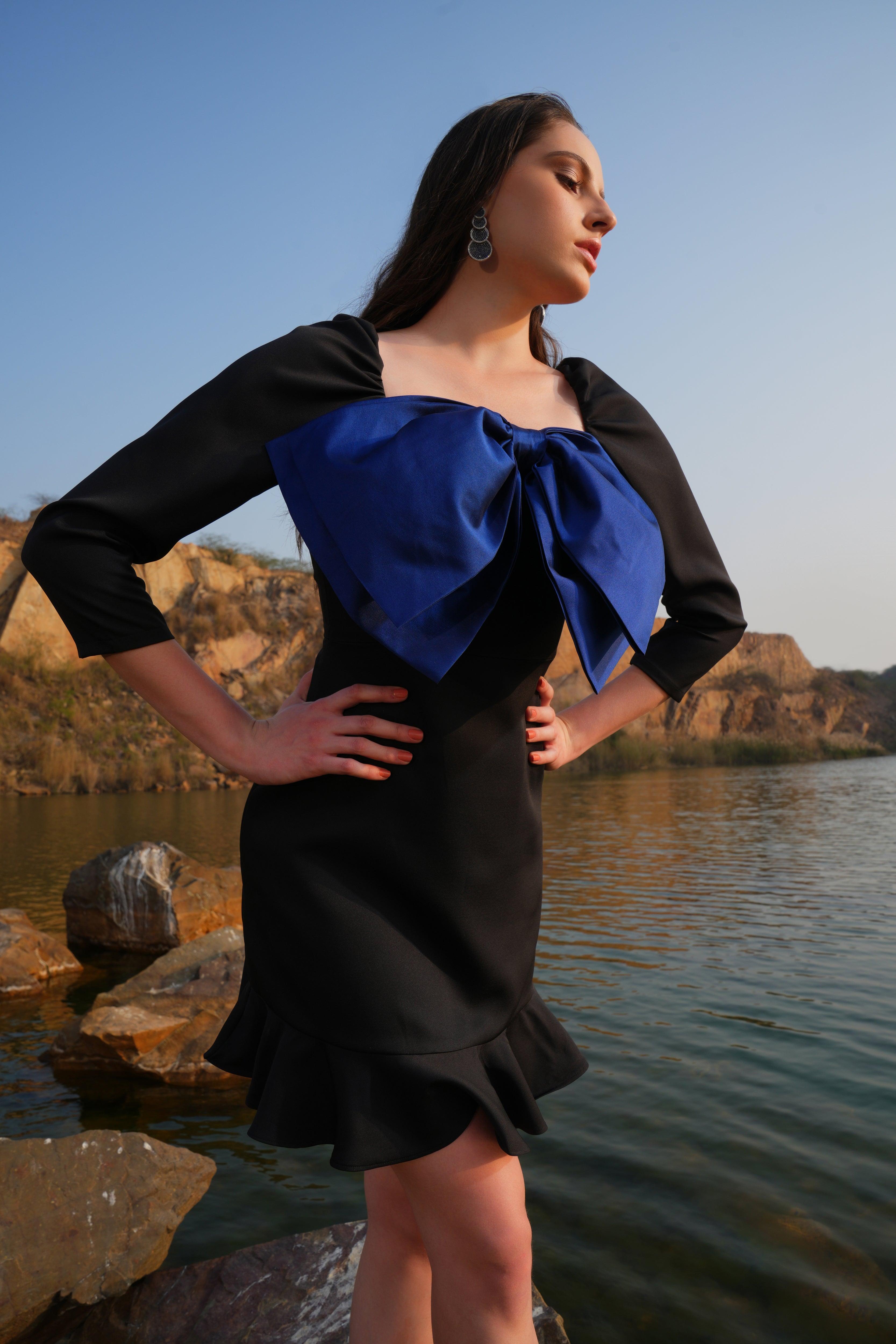 BLACK AND BLUE BOW DRESS - SALE